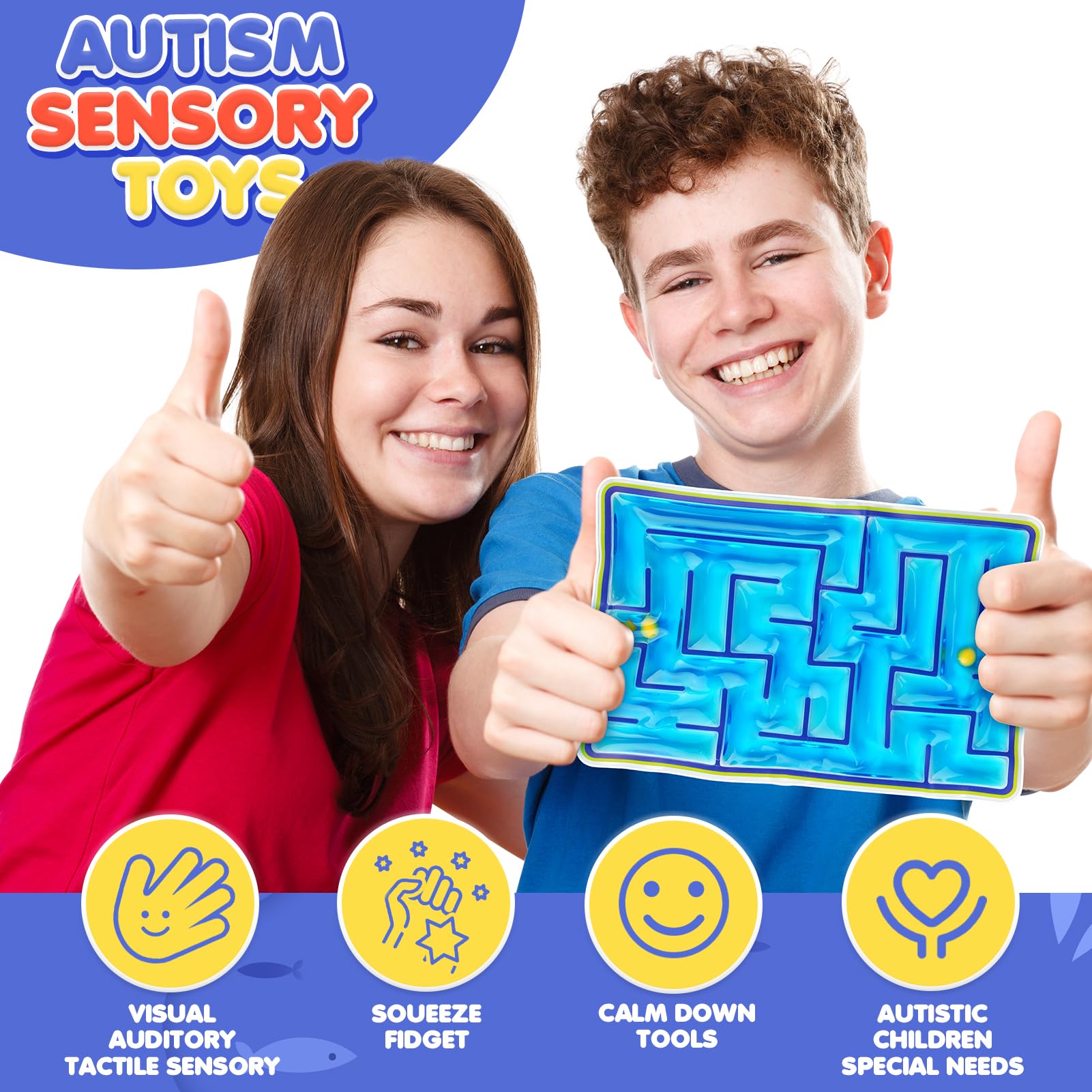 Sensory Fidget Toys for Kids - Gel Filled Marble Maze Stress Relief Toys for Children, Teens & Autism | Tactile Sensory Toys for Classroom, Preschool & Calming Needs | Perfect Easter Basket Stuffers & Gifts for Boys & Girls - Great for Home, School & Therapy Use
