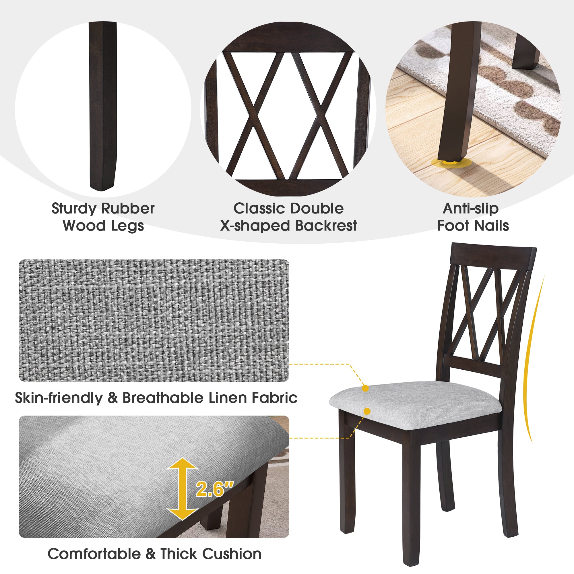 Stylish Upholstered Fabric Dining Chairs Set of 2 - Solid Wood Legs & Padded Seat for Kitchen, Diner & Breakfast Nook - Perfect for Small Spaces & Home Decor