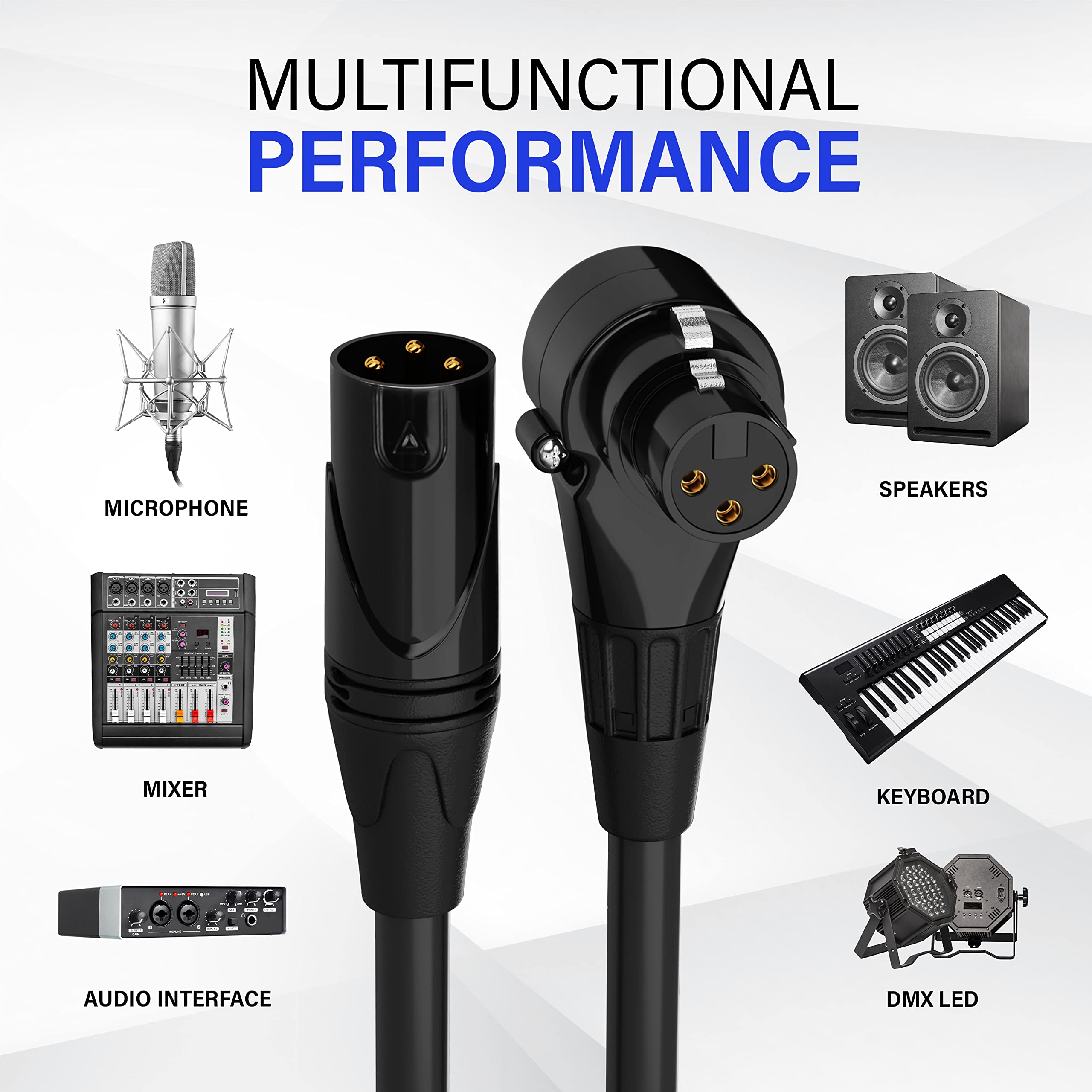 LyxPro 25ft Right Angle XLR Female to Male 3-Pin Microphone Cable - Professional Audio Cord for Powered Speakers, Audio Interfaces, Camcorders, DSLR Cameras & Recording Devices - Black - Perfect for Studio, Live Performances & Video Production