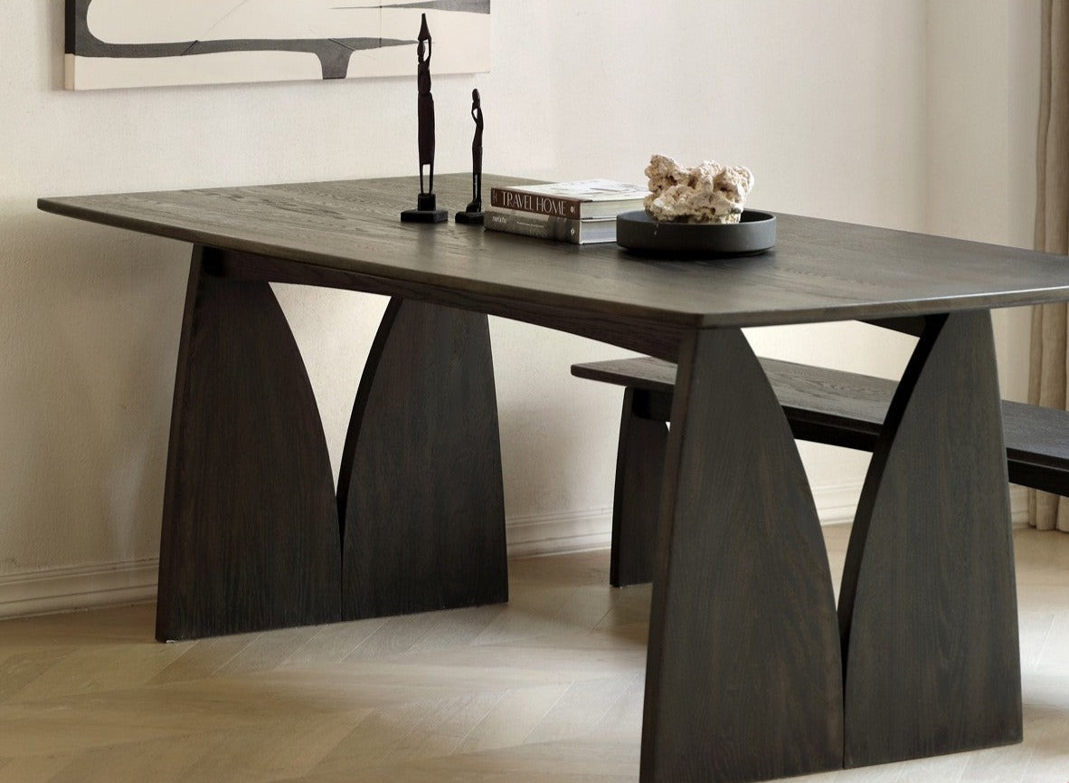 Handcrafted Oak Solid Wood Wabi Sabi Style Dining Table - Natural Wood Grain Texture - Modern Minimalist Furniture for Dining Room, Kitchen, or Open Concept Living Space
