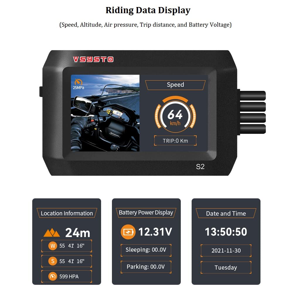 VSYSTO 3 Inch Waterproof Motorcycle Dash Cam with WiFi, 140° Wide Angle Lens, Dual 1080P Front & Rear Camera, GPS, Night Vision, Parking Monitoring - Ideal for Motorbike Safety Recording and Adventure Riding