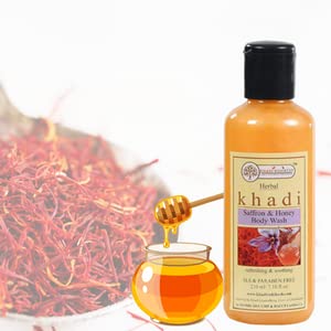 Khadi Rishikesh Herbal Saffron & Honey Body Wash for Radiant & Glowing Skin - Treats Dull & Dry Skin, Improves Skin Tone - Natural Skincare for Men & Women (Pack of 3 x 210ml) - Perfect for Daily Shower Routine & Spa-Like Experience at Home
