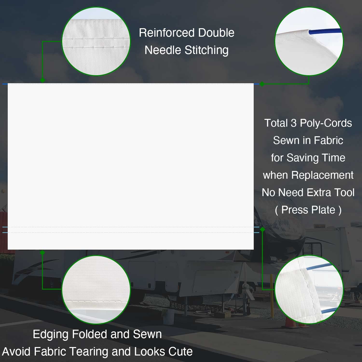 Heavy-Duty RV Awning Replacement Fabric - 11'3