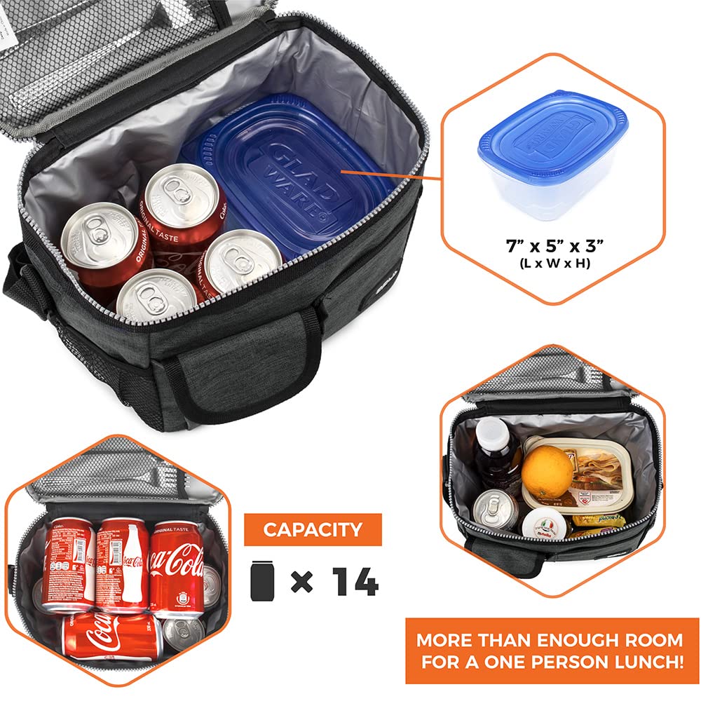OPUX Insulated Lunch Bag for Men & Women - Leakproof Charcoal Grey Lunch Box for Work & School, Portable Soft Cooler Bag with Shoulder Strap - Fits 14 Cans/8L - Perfect for Office, Picnics & Outdoor Activities