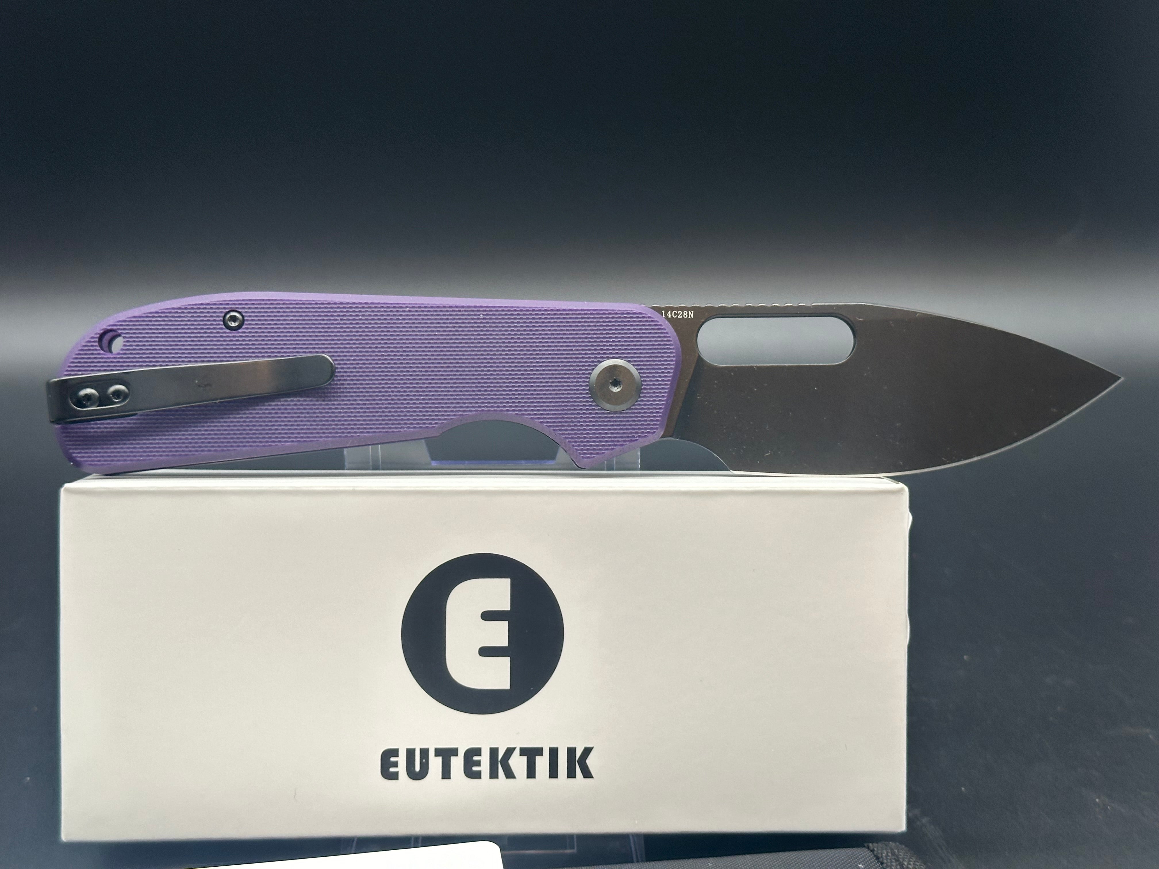 Eutektik EFD Purple BlackWashed Folding Knife with LTK Koozie, Patch & Sticker - Perfect for Camping, Hiking & Outdoor Adventures