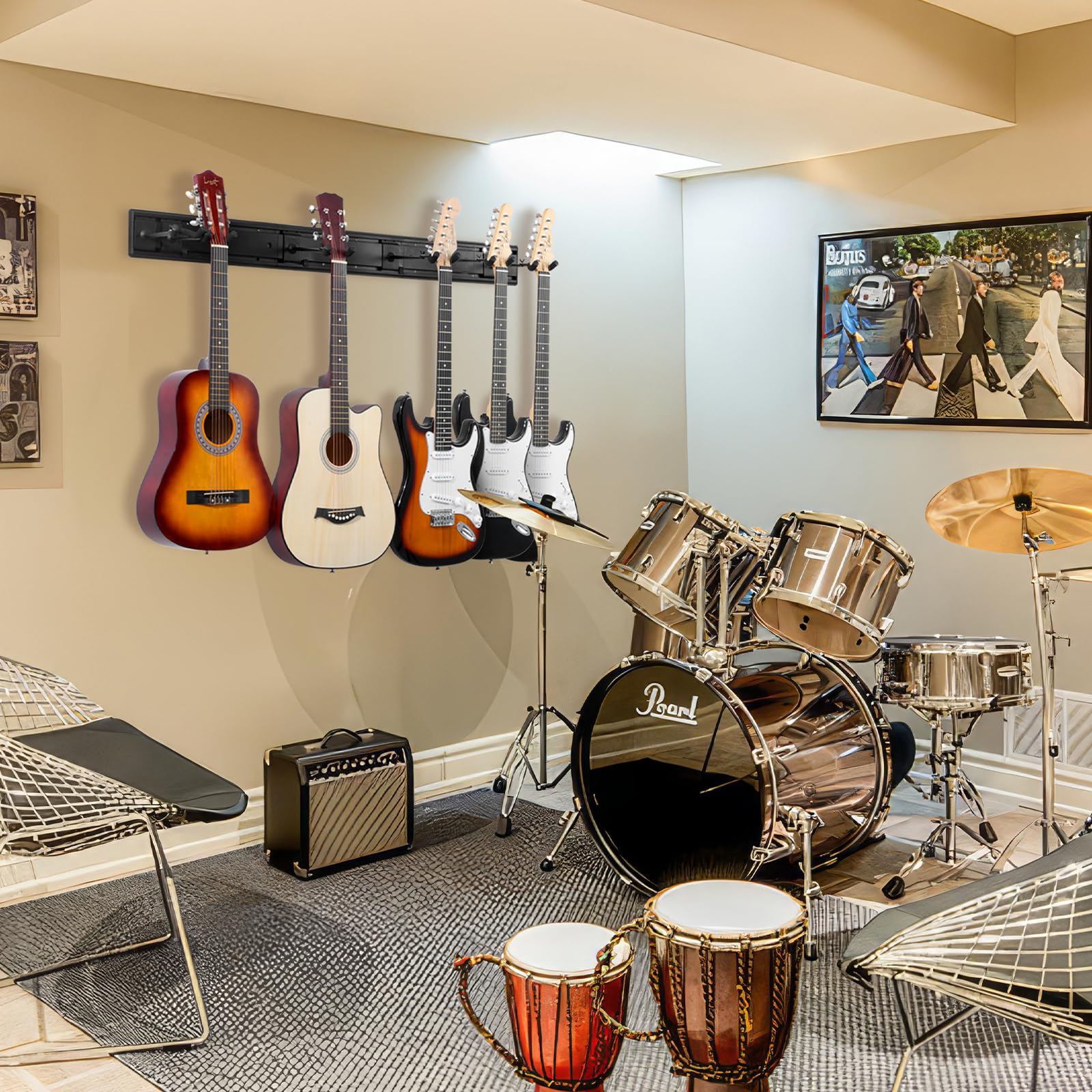 VEVOR 5-Guitar Wall Mount Hanger - Adjustable Aluminum Guitar Wall Rack Display Stand for Acoustic, Electric Guitar, Bass, Banjo & Mandolin | Space-Saving Guitar Storage & Organization for Home, Studio & Music Room