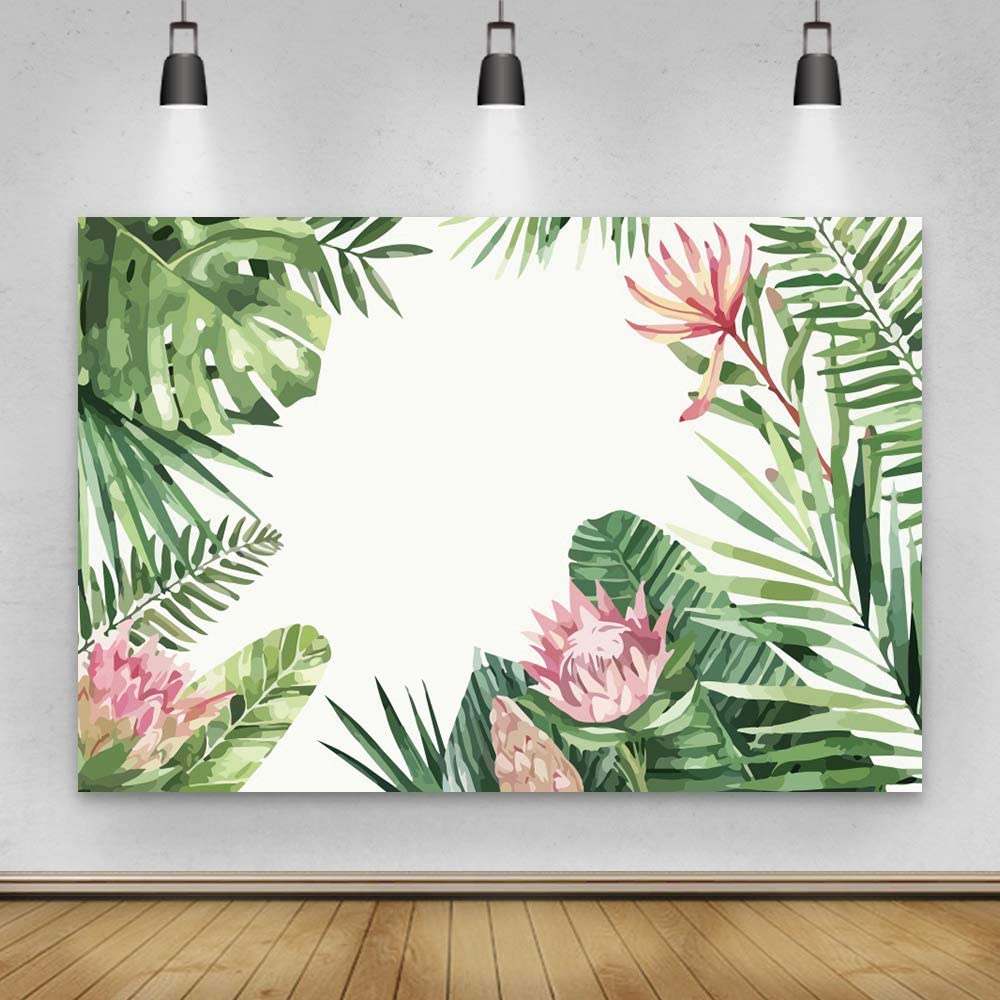 Yongto 20x15ft Tropical Rainforest Photography Backdrop - Spring Green Palm Leaf & Banana Leaves with Watercolor Floral Design - Perfect for Adult Portraits, Fashion Shoots, Baby Showers & Home Decor