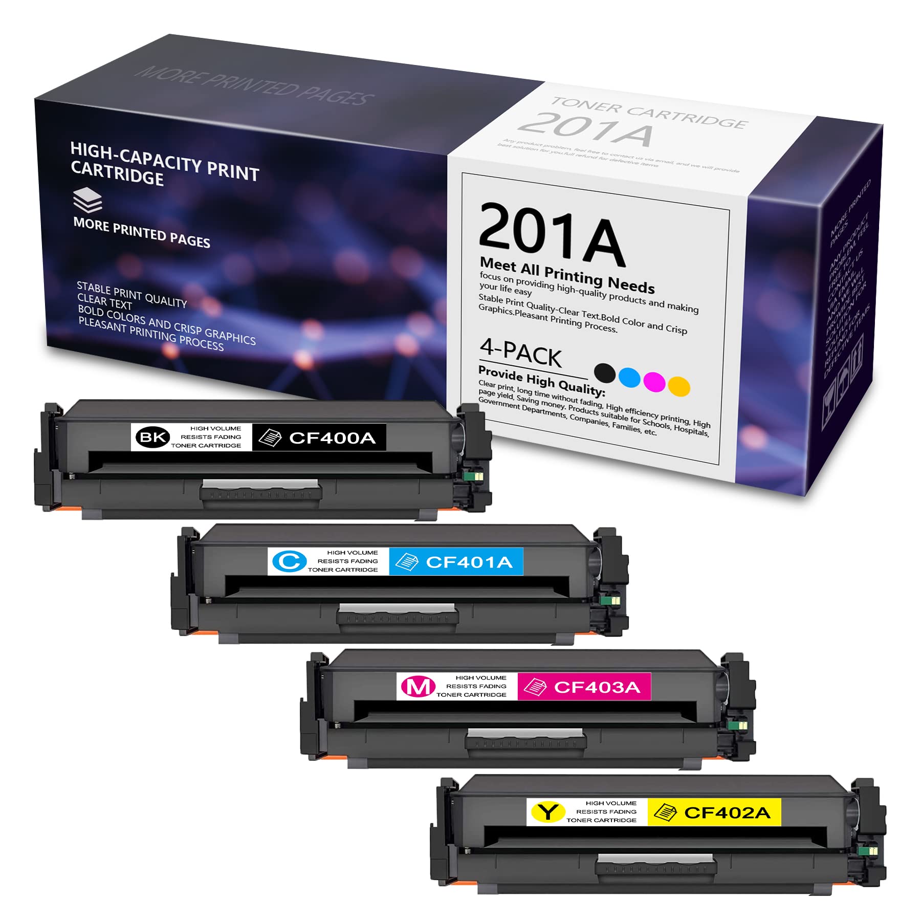 Viviansky 4-Pack Compatible Toner Cartridge Replacement for HP CF400A CF401A CF402A CF403A (1BK+1C+1M+1Y) - Works with HP M252dw M252n M277n M277dw M277c6 M274n Printers - Ideal for Home Office & Small Business Printing Needs