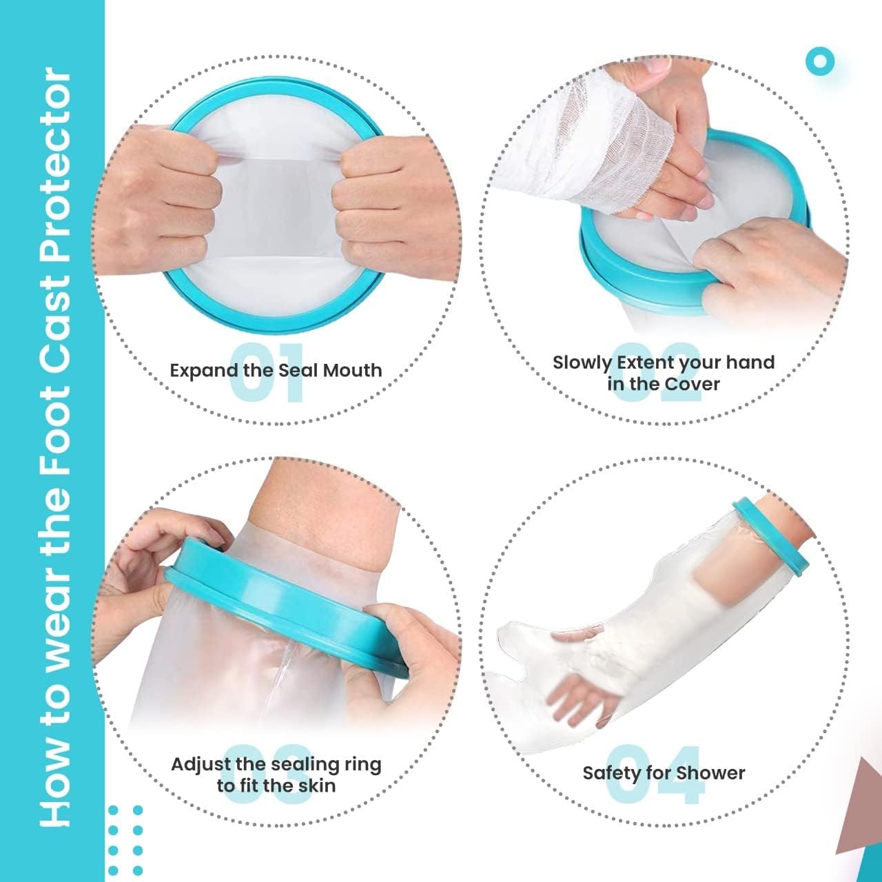 Waterproof Arm Cast Cover for Shower & Swimming - Reusable Watertight Cast Protector for Broken Hand, Wrist or Finger - Comfortable Adult Short Arm Cast Sleeve for Daily Use & Outdoor Activities