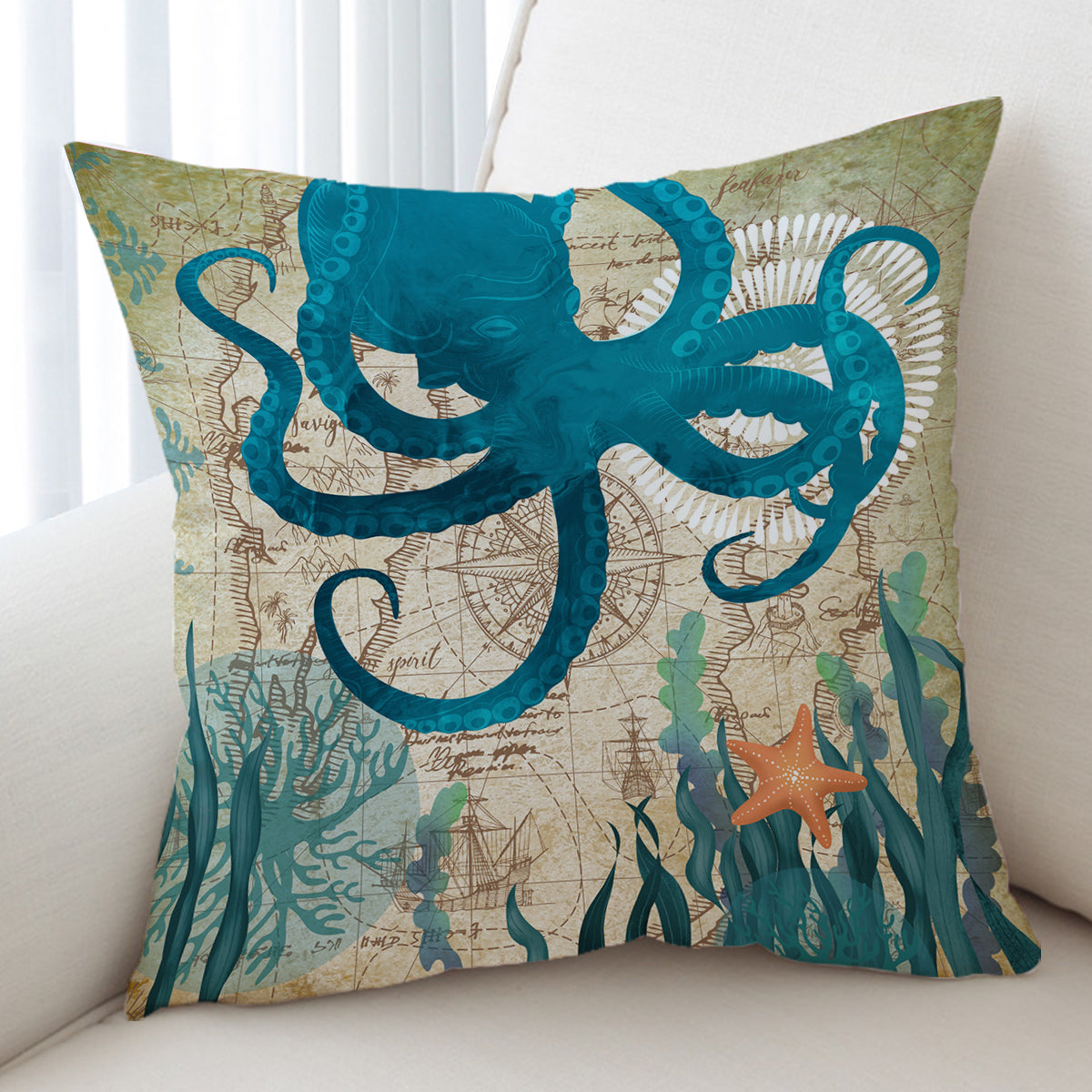 Soft Octopus Print Couch Cover - Stretchable Sofa Slipcover for Living Room, Bedroom, and Dorm Decor - Perfect for Pet Owners and Sea Life Lovers