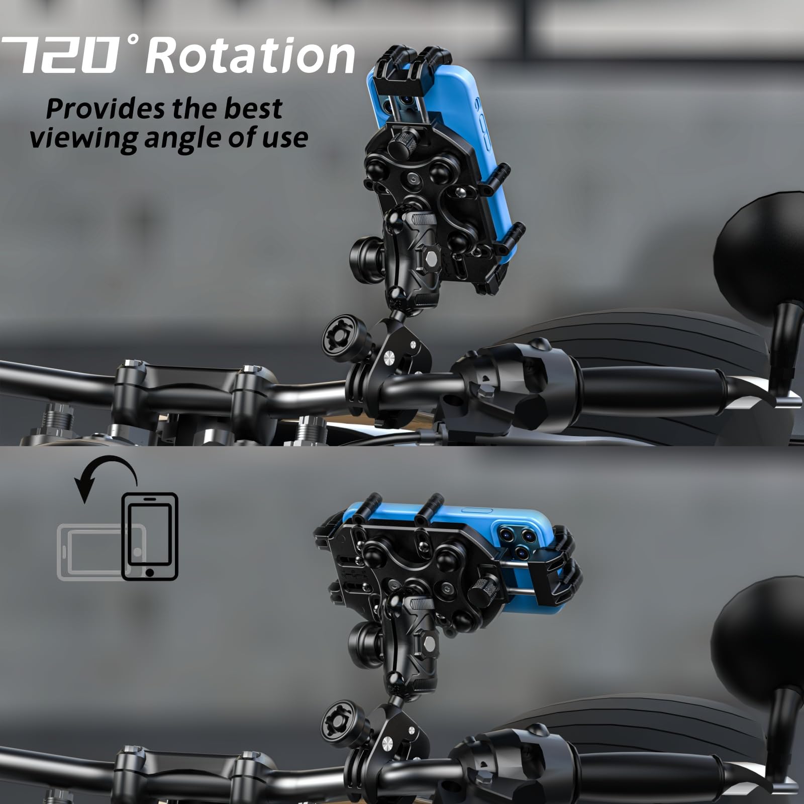 Motorcycle Phone Mount with Vibration Dampener & Secure Lock - Universal Handlebar Phone Holder for 5.4” to 7.2” Smartphones (iPhone, Samsung, Android) - Anti-Theft ATV Scooter Bike Accessory - Perfect for Off-Road Adventures & Daily Commutes