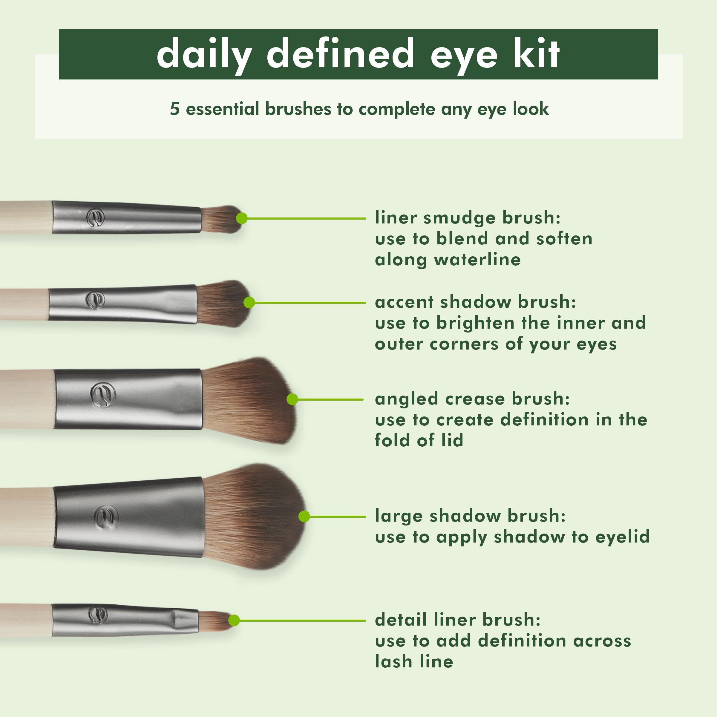 EcoTools Daily Defined Eye Brush Kit - 5 Piece Set for Liquid, Powder & Cream Eyeshadow & Eyeliner Application | Vegan, Cruelty-Free Synthetic Makeup Brushes | Perfect for Everyday Makeup & Professional Looks