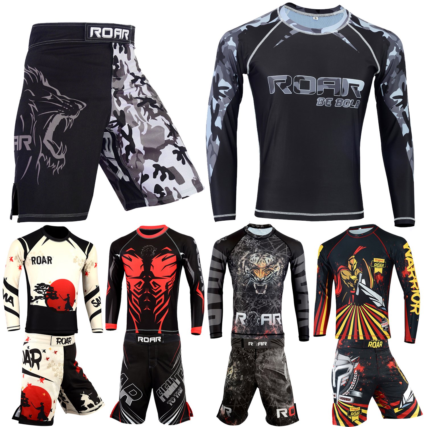 Roar MMA Rash Guard & BJJ Grappling Shorts - No Gi Training Wear for Cage Fighting, Brazilian Jiu-Jitsu & MMA - Perfect for Combat Sports, Martial Arts & Fitness Training