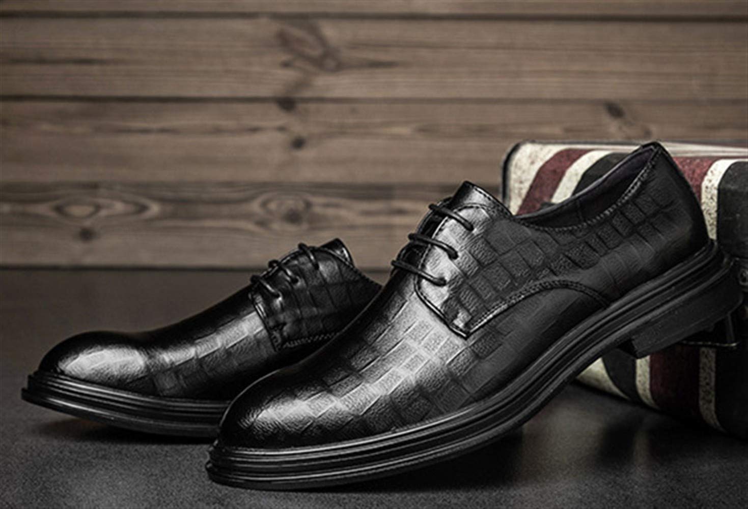 Men's Vegan Leather Oxford Dress Shoes - Slip Resistant Lace Up Derby Shoes for Business & Formal Wear - Non-Slip Round Toe Low Top Shoes for Office, Wedding & Prom