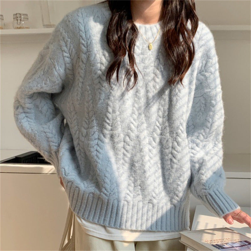 Cozy Loose Knit Sweater for Women - Autumn Casual Twist Top - Perfect for Fall Layering & Relaxing at Home