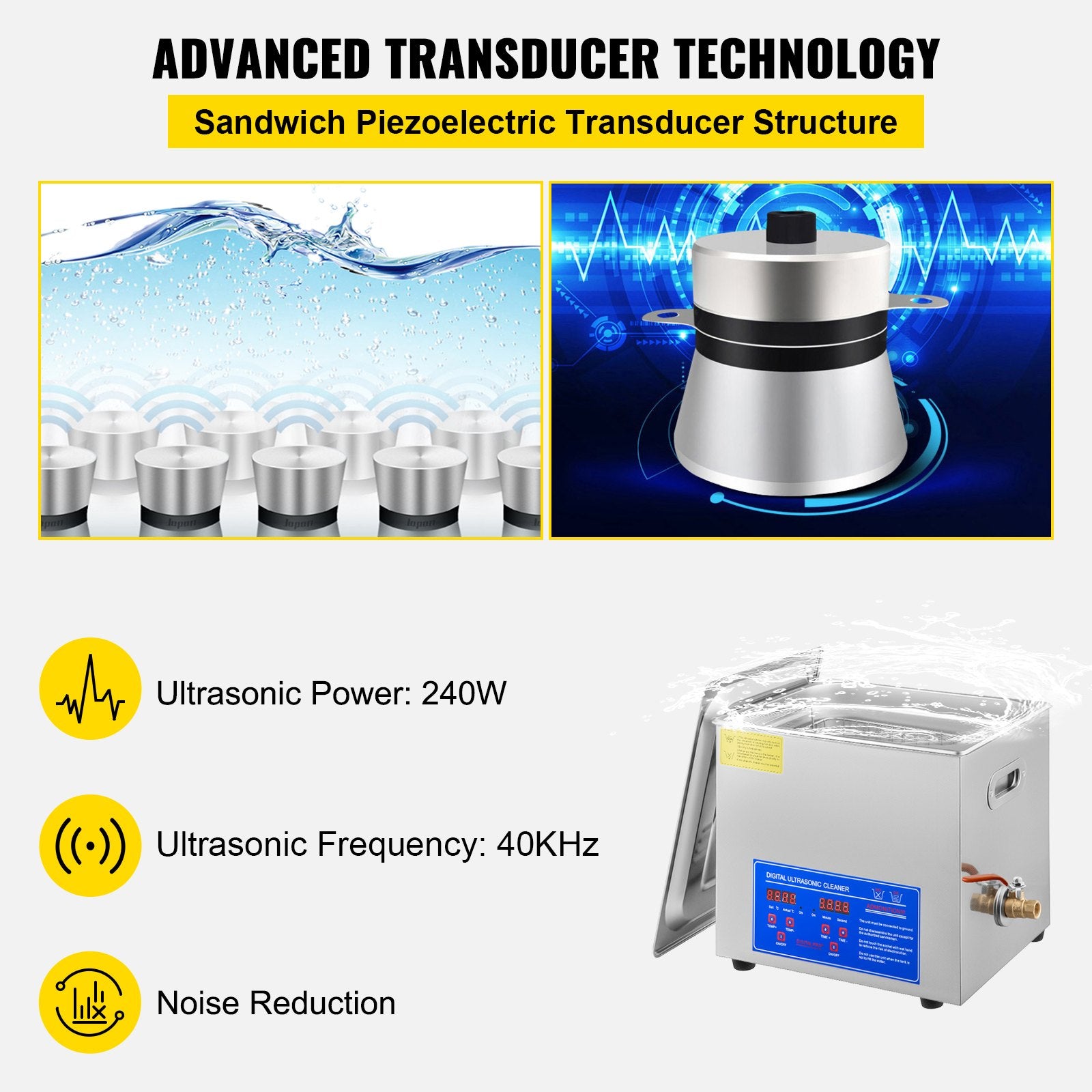 10L Ultrasonic Cleaner for Jewelry, Glasses, Dentures & Small Parts - Professional Grade Stain & Grime Removal - Home & Commercial Use