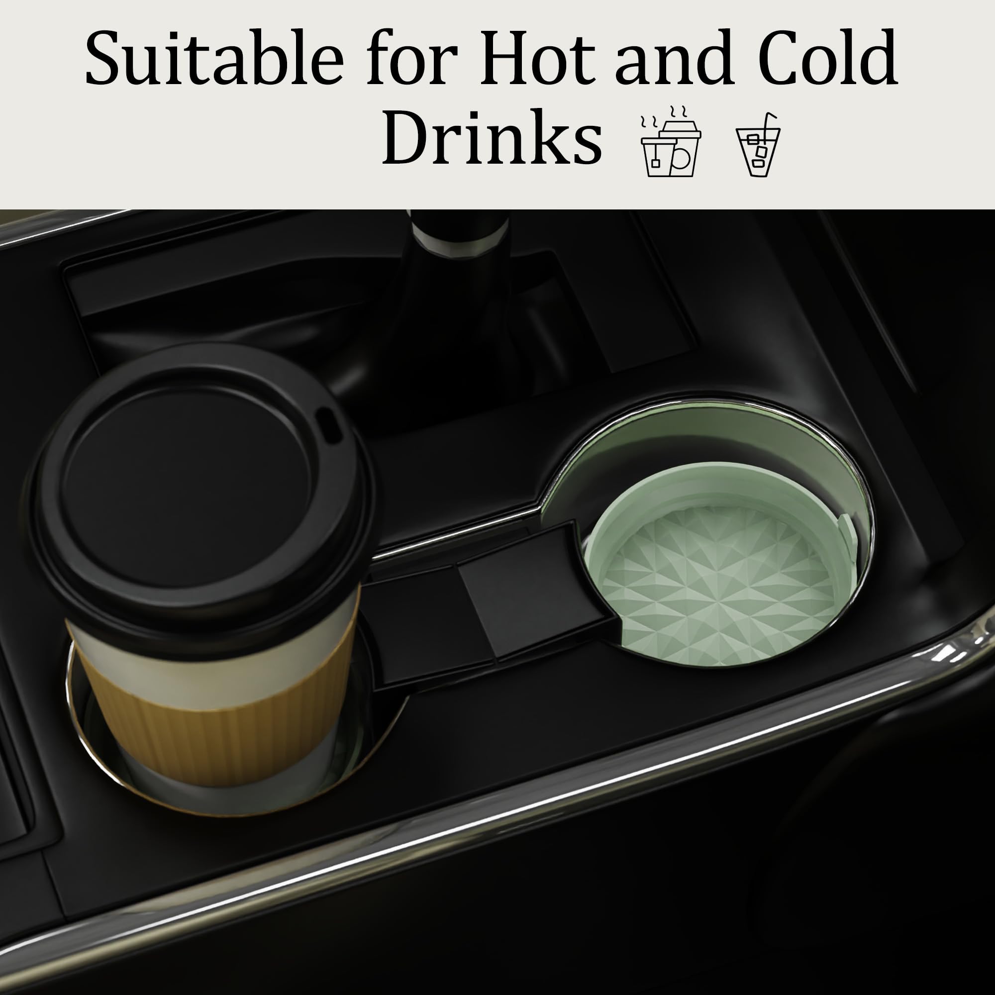 Non-Slip Silicone Car Coasters 4 Pack (3.15 Inch) - Perfect Fit for SUV & Truck Cup Holders, Durable Car Interior Accessories & Decor Gift in Sage Green - Ideal for Road Trips, Daily Commutes & Office Use