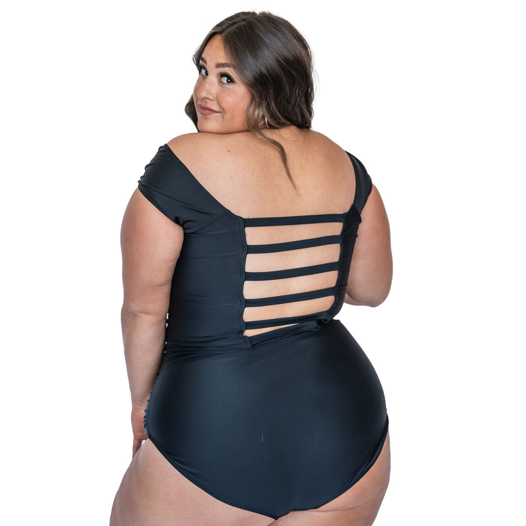 Bardot Women's One Piece Swimsuit - Sexy High Cut Bathing Suit with Tummy Control for Beach, Pool & Vacation | Plus Size Swimwear for Summer