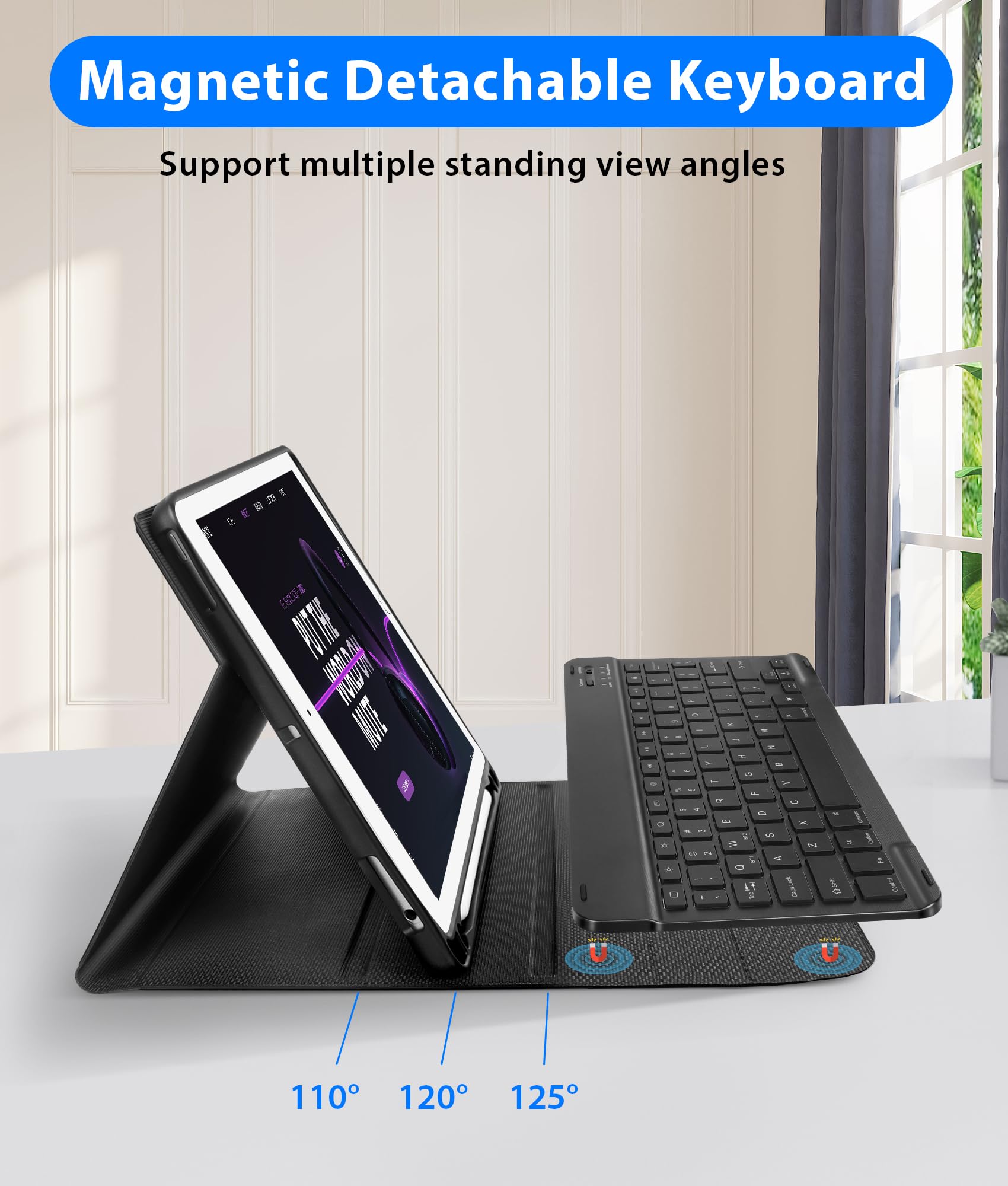 Eocean 7-Color Backlit Detachable Bluetooth Keyboard Case for iPad 9.7 6th/5th Gen (2018/2017), iPad Air 2 & iPad Pro 9.7 - 2 Bluetooth Channels, Smooth Stain-Resistant Cover - Perfect for Work, Study & Travel