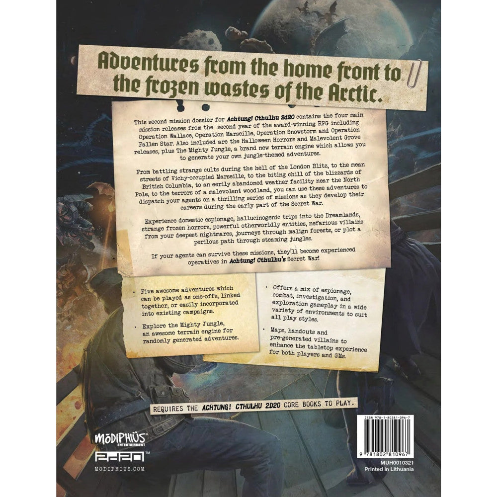 Achtung! Cthulhu 2d20: The Dark Beyond Mission Dossier 2 RPG Book - Lovecraftian Horror Adventure for Tabletop Gaming