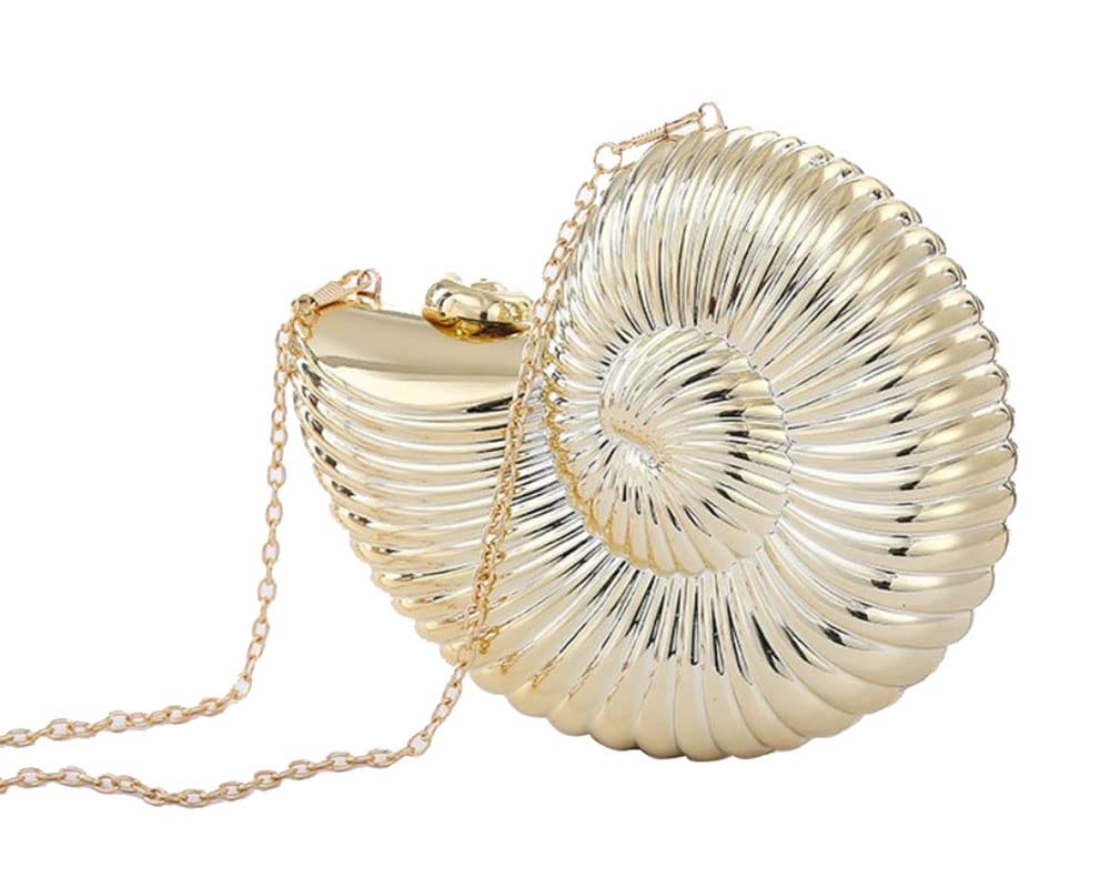 Elegant Gold Evening Purses for Women - Shiny Seashell Crossbody Clutch with Chain | Perfect for Parties, Weddings & Formal Events