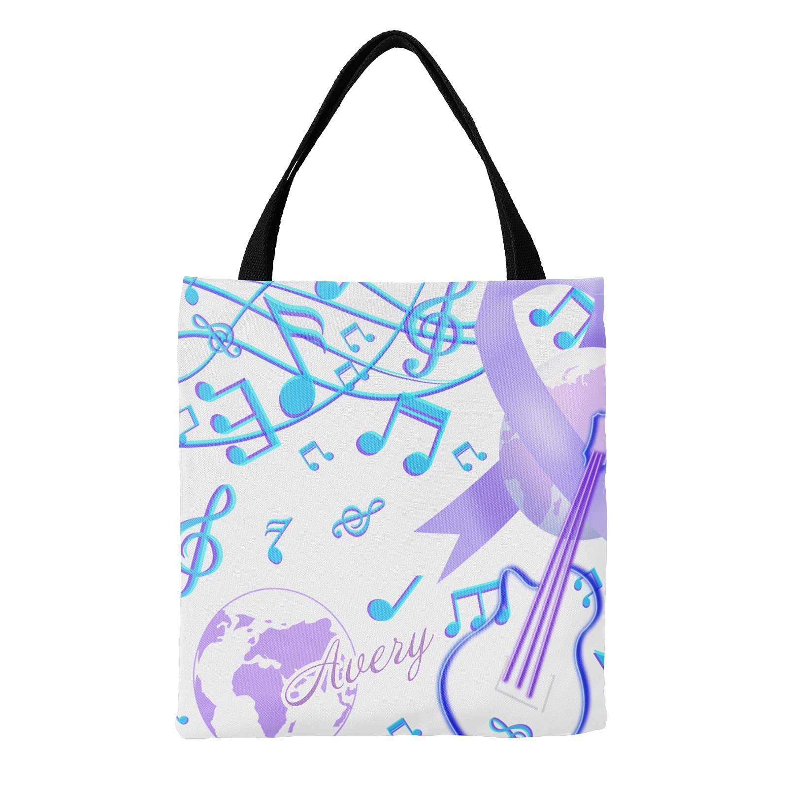 Personalized Cat Music Design Canvas Tote Bag - Eco-Friendly Reusable Shopping Bag for Groceries, Travel & School - Cute Gift for Cat Lovers | Perfect for Daily Errands, Beach Trips & Book Carrying