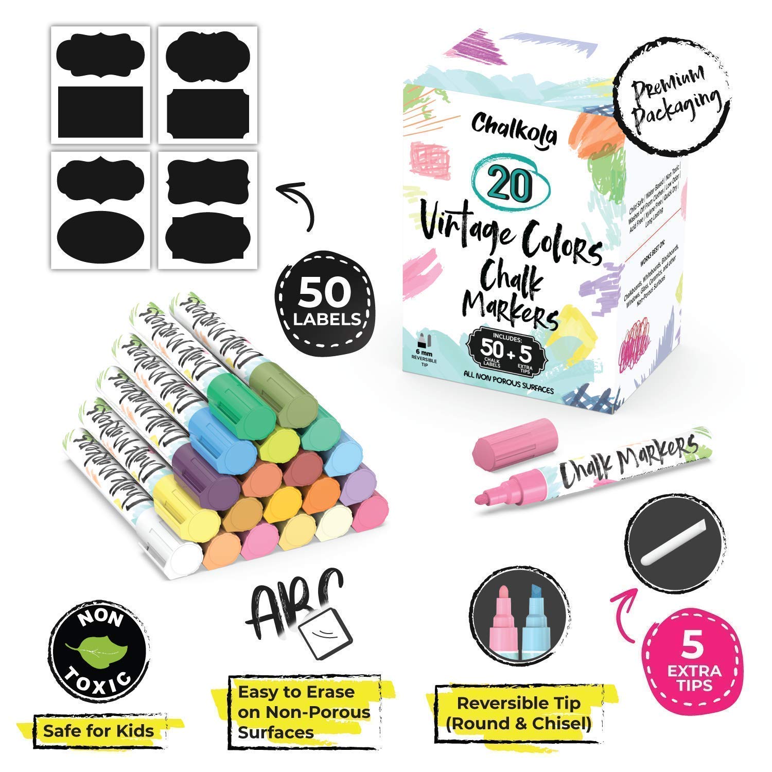 Premium Mixed Chalk Bundle - 15mm Metallic & 6mm Vintage Chalks (20-Pack) for Gymnastics, Rock Climbing, Weightlifting & Chalkboard Art