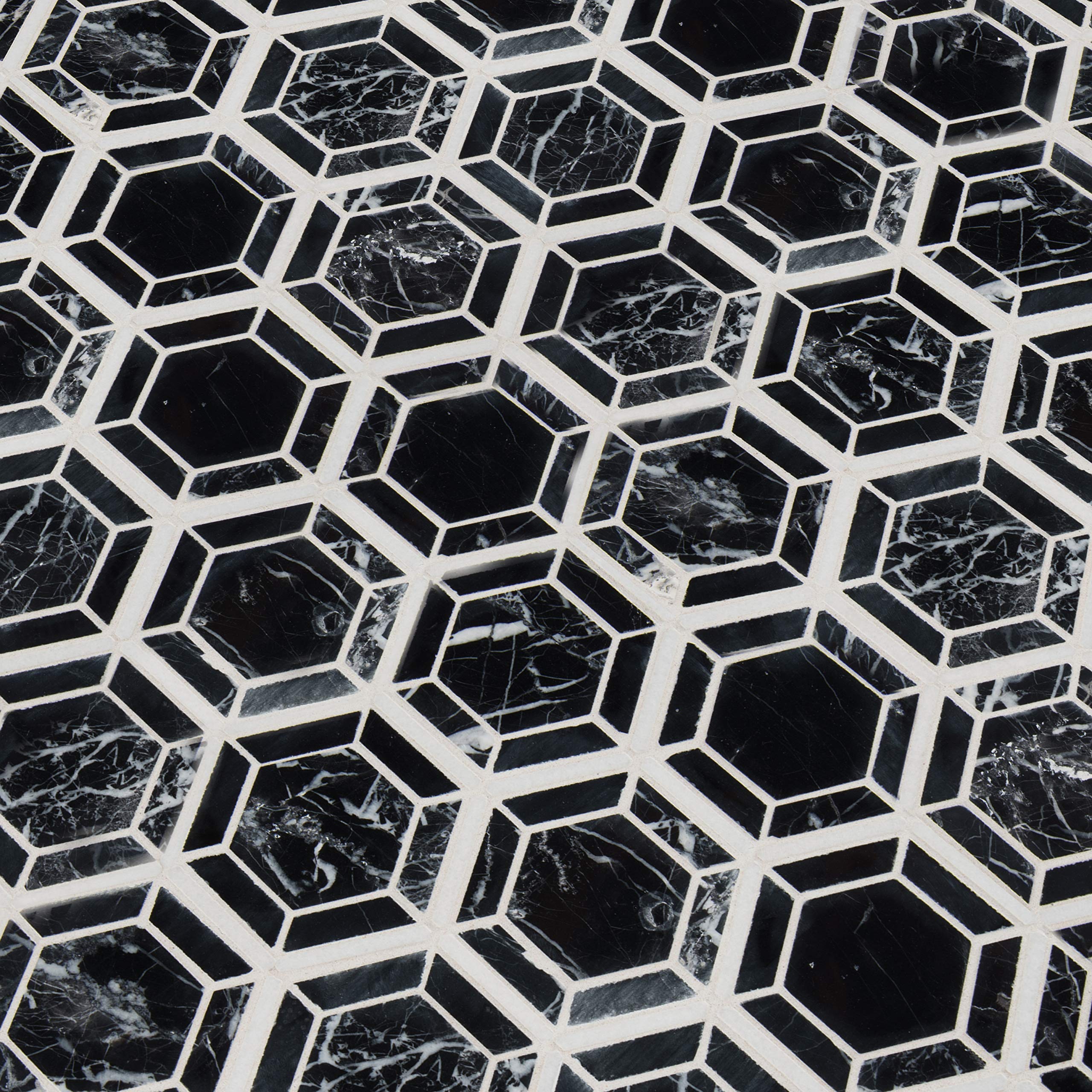 MSI Hexagono Nero 13.25 x 11.5 Inch Geometric Polished Marble Mesh-Mounted Mosaic Wall Tile - Black & White Hexagon Tile for Bathroom, Kitchen Backsplash, Flooring, and Countertops | Perfect for Modern Home Decor and Commercial Spaces