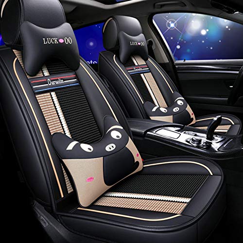 Premium 3D Surround Universal PU Leather & Ice Silk Car Seat Cover Set - 5-Seat Full Coverage with Airbag Compatibility (Includes Headrest & Lumbar Pillows) for Enhanced Comfort & Style in Sedans, SUVs, and Trucks