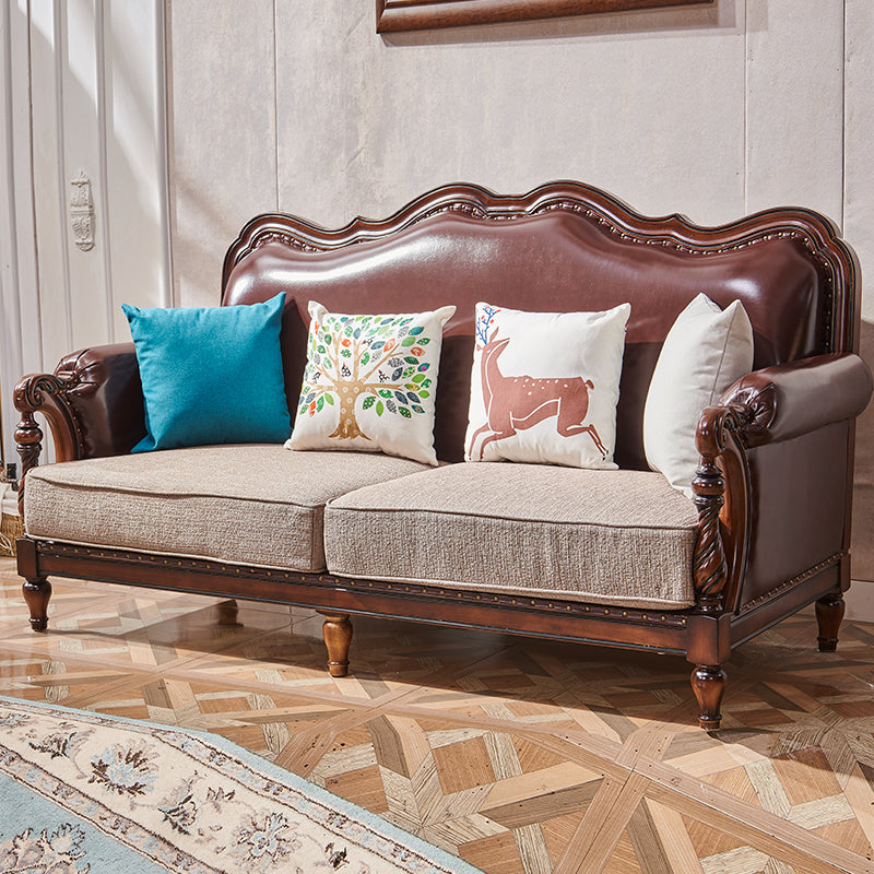 Premium American Solid Wood Sofa Set 1+2+3 with Armrest - Genuine Leather & Fabric Upholstery - Boston Hilton Style Living Room Furniture for Home & Office Comfort