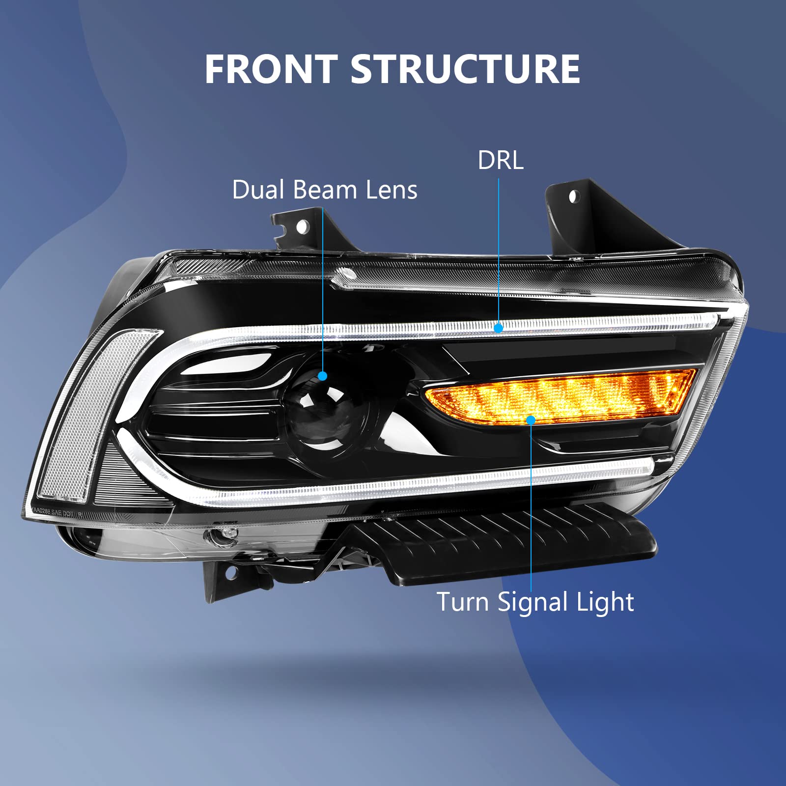 ECCPP Full LED DRL Projector Headlight Assembly for Dodge Charger 2011-2014 - LED Sequential Turn Signal Light (Driver & Passenger Side) | Upgrade Your Ride for Night Driving & Enhanced Visibility