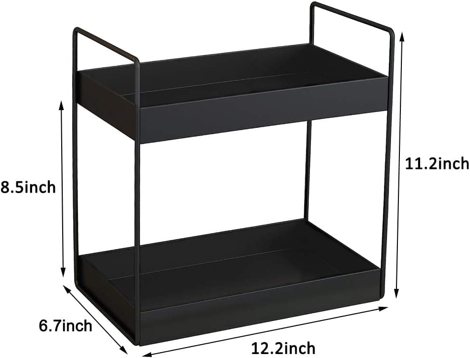 Namani 2-Tier Metal Standing Rack - Bathroom Countertop Organizer, Kitchen Spice Shelf, Dresser Storage Tray | Space-Saving Multi-Purpose Shelf for Cosmetics, Spices & Kitchen Essentials (Black) - Perfect for Small Spaces, Vanity Organization & Pantry Storage