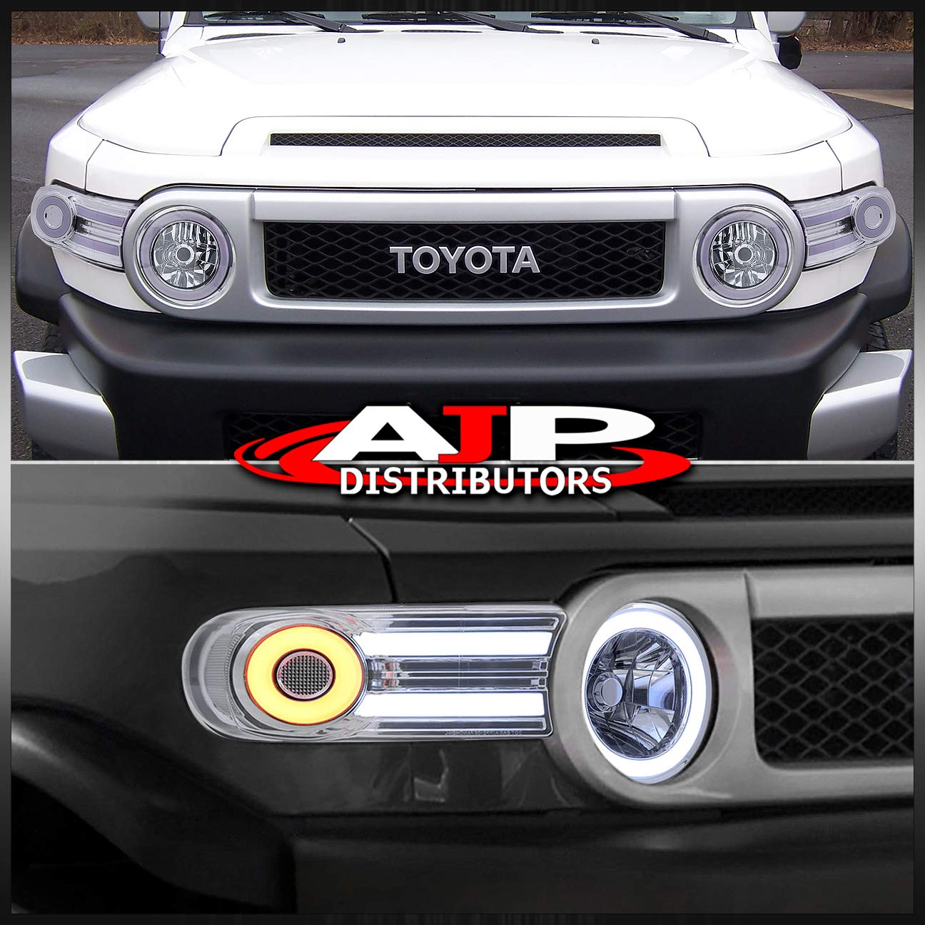 LED Halo DRL Headlights for Toyota FJ Cruiser 2007-2014 - Chrome Housing, Clear Lens - Off-Road & Night Driving