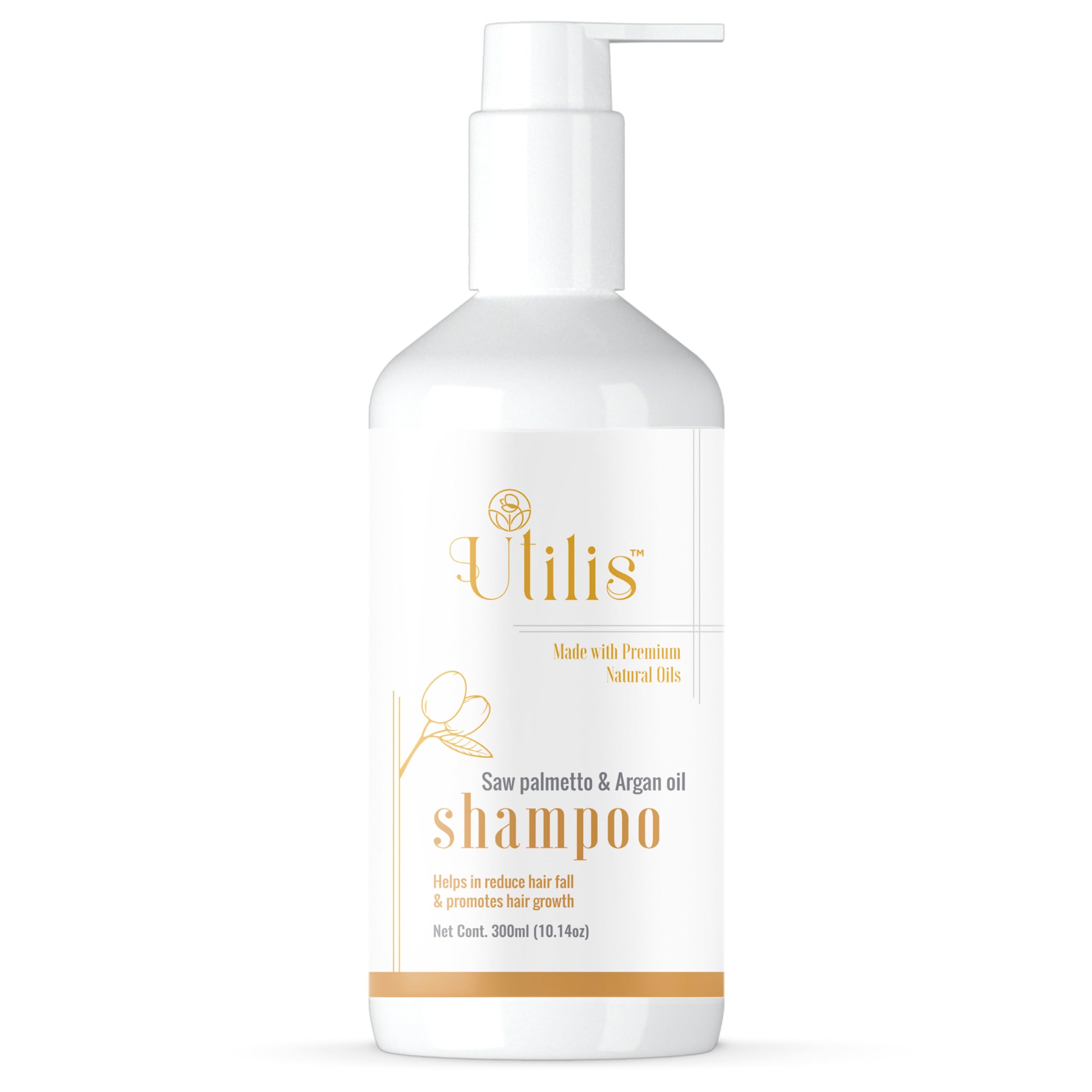 Utilis Shampoo with Saw Palmetto & Argan Oil - Natural DHT Blocker for Hair Growth & Hair Loss Prevention - Sulfate-Free Vegan Formula for Men & Women (300ml) - Perfect for Daily Hair Care & Thinning Hair Solutions