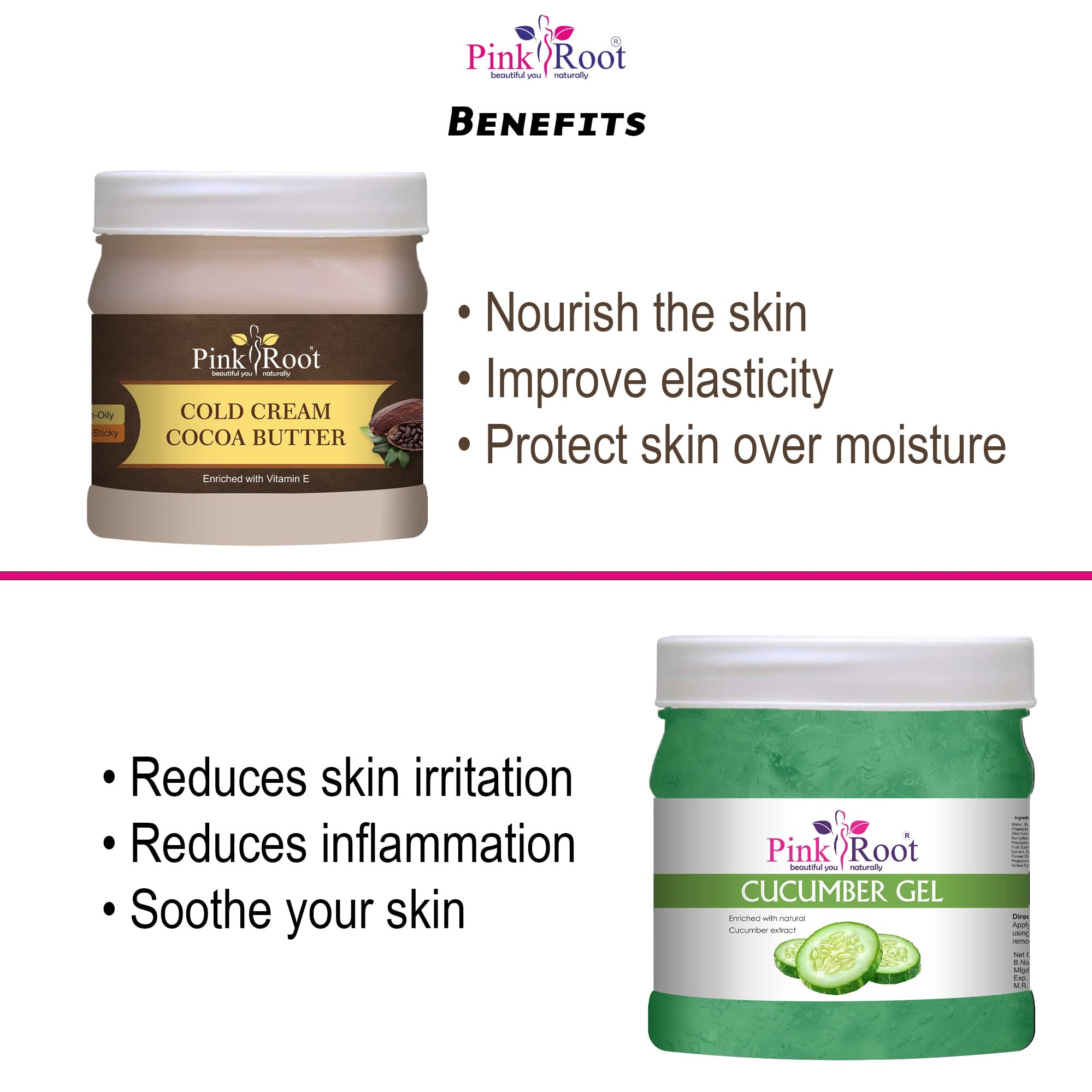 Pink Root Cucumber Gel 500g with Cocoa Butter Cold Cream 500g - Hydrating Skincare Set for Dry Skin, Perfect for Daily Moisturizing & Night Care Routine