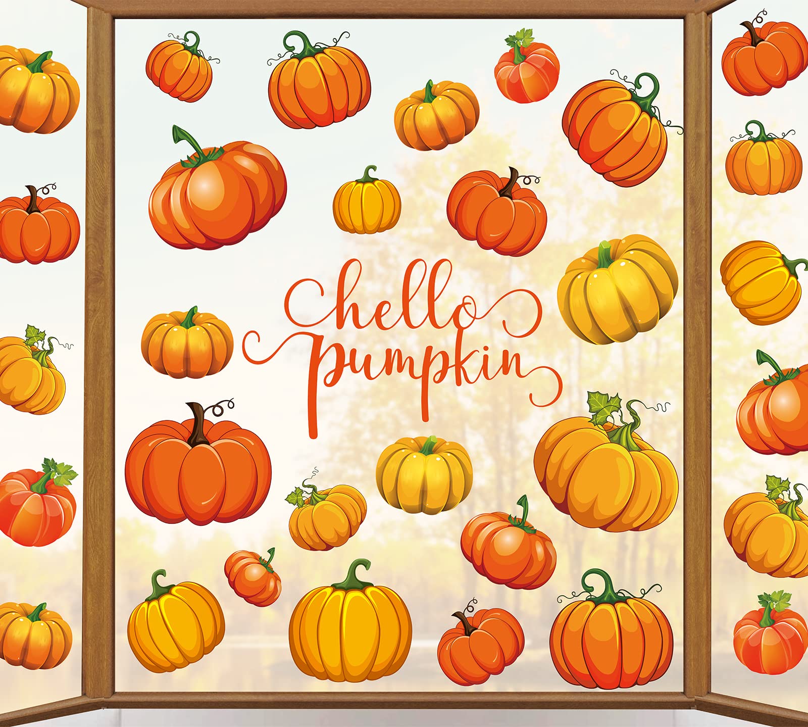 Whaline 9-Sheet Double-Sided Pumpkin Window Clings | Fall Autumn Thanksgiving Window Decals | Harvest Home Decor & Seasonal Gifts | Perfect for Halloween, Thanksgiving Decor & Classroom Activities