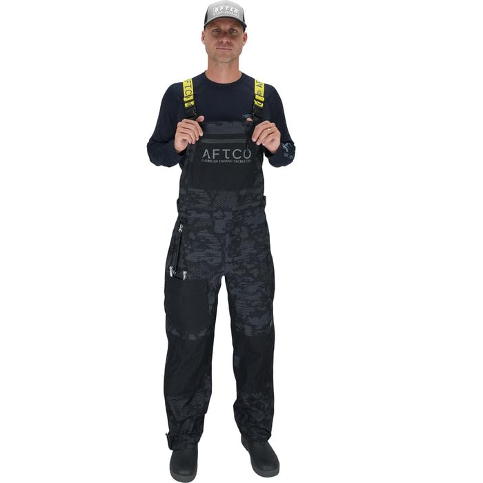 AFTCO Men's Barricade Fishing Bib Pants - Waterproof & Durable Blue Fishing Overalls (Sizes S-2XL) - Ideal for Saltwater Fishing, Boating & Outdoor Adventures
