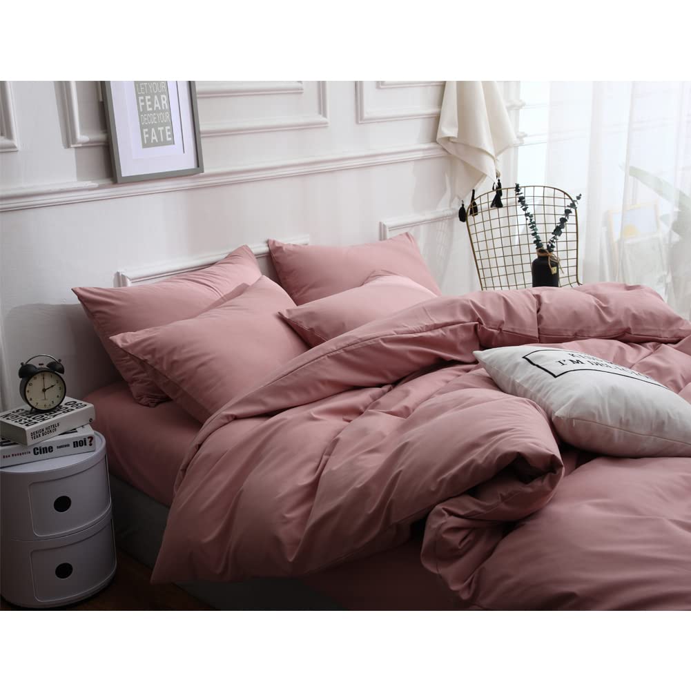 Premium 100% Washed Microfiber King Size Duvet Cover Set - Solid Pink, Ultra Soft & Lightweight Bedding with 1 Duvet Cover + 2 Pillowcases - Perfect for Master Bedroom, Guest Room & Cozy Home Decor