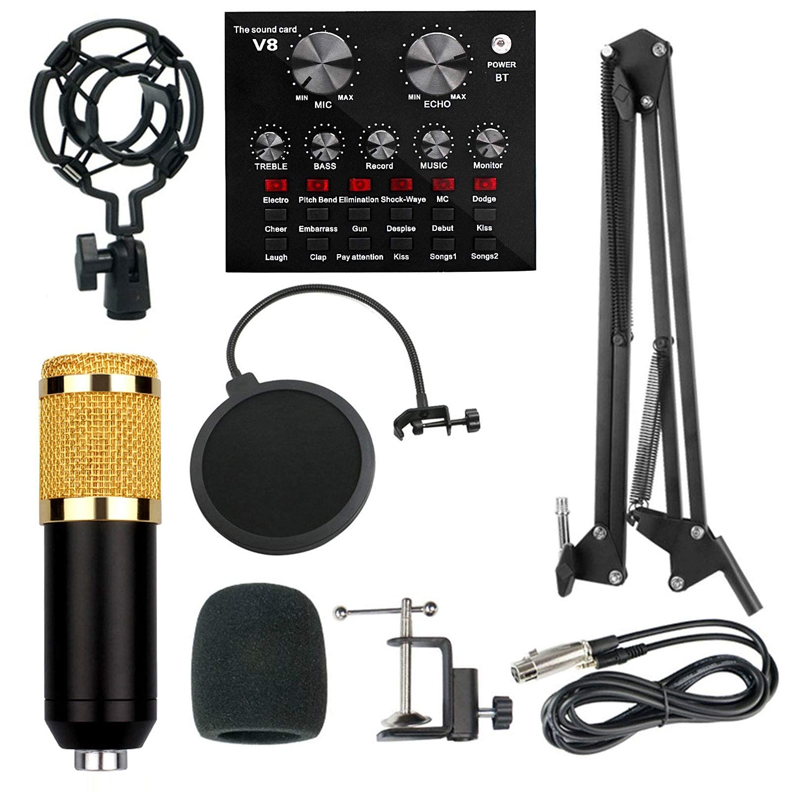 V8 Condenser Microphone Bundle with BM-800 Mic & Live Sound Card - Professional Studio Recording Kit with Voice Effects & Changer for Podcasting, Streaming, Gaming & Home Studio (Perfect for YouTube, Twitch & Voiceovers)