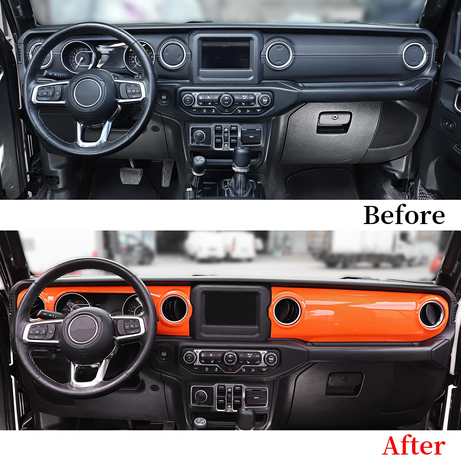 ABS Dashboard Decorative Cover & Center Console Trim Panel for 2018-2021 Jeep Wrangler JL/JLU & Gladiator JT - Orange Accent Interior Upgrade for Off-Road & Daily Driving