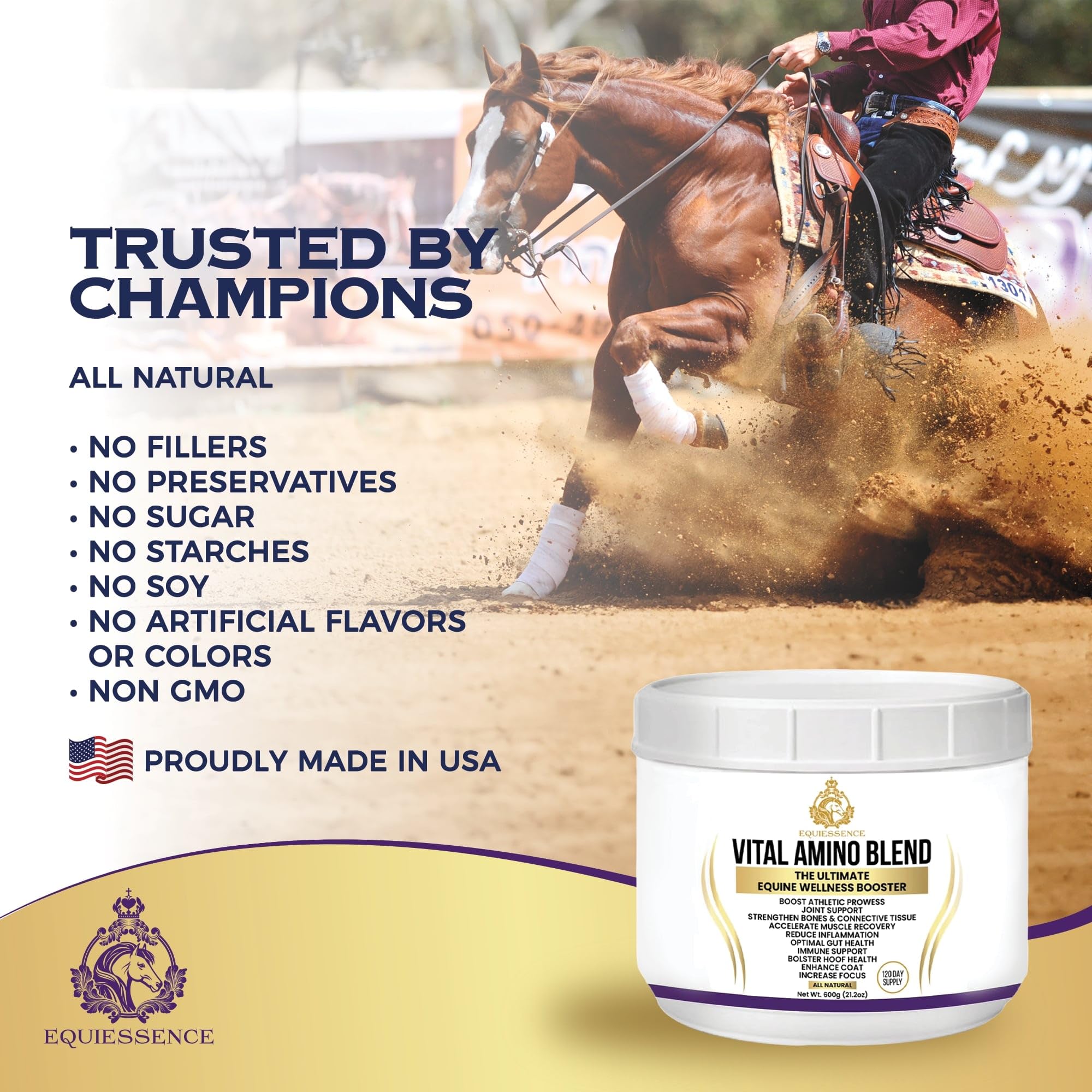 120-Day Supply Vital Amino Blend Horse Supplement - 9 Essential Amino Acids for Joint, Hoof & Coat Care - No Fillers, Sugar or Soy - Premium Equine Nutrition for Performance & Recovery