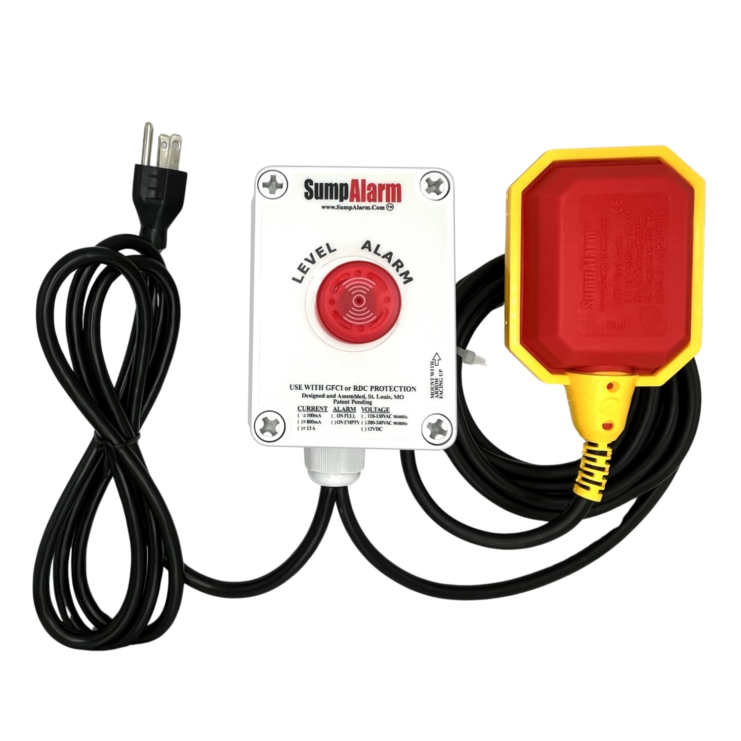 High Water Alarm for Sump Pump & Septic Tank - Weatherproof 90dB Loud Alarm with 16ft Float Switch - Indoor/Outdoor Basement, Crawl Space, Septic System Flood Protection