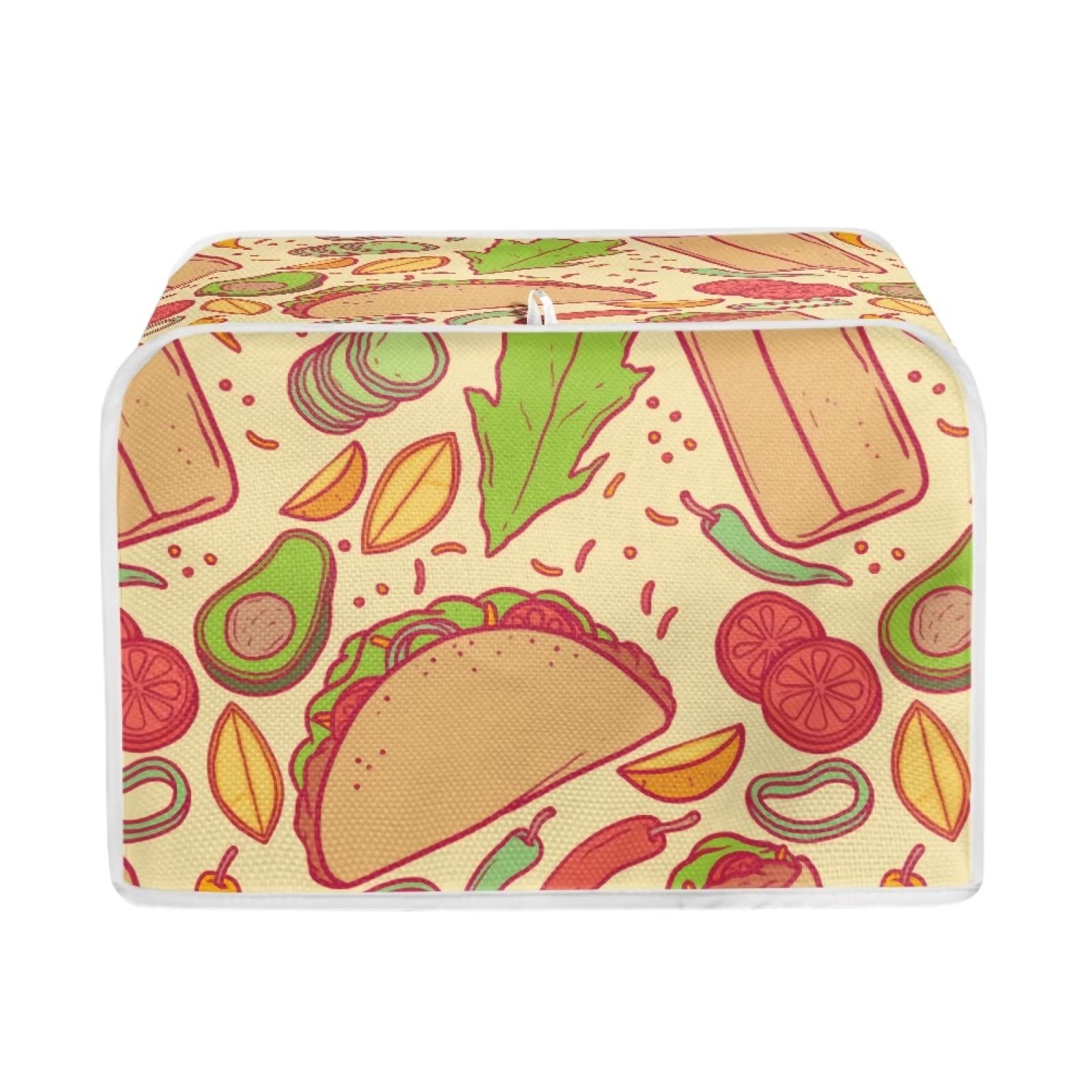 FUIBENG Taco Pattern 2-Slice Toaster Cover - Stain Resistant Kitchen Appliance Protector for Bread Maker & Toaster - Perfect for Breakfast Countertop & Small Kitchen Decor