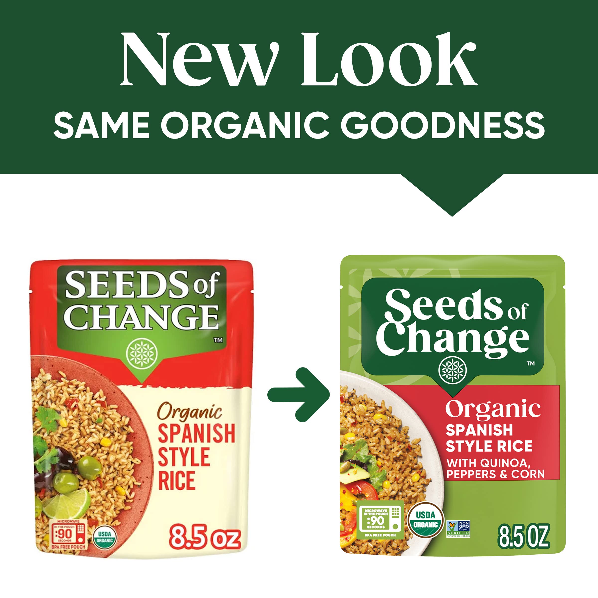 SEEDS OF CHANGE Certified Organic Spanish Style Rice with Quinoa, Peppers & Corn - Pack of 12 | Gluten-Free, Non-GMO Organic Food | Perfect for Quick Meals, Meal Prep & Healthy Family Dinners