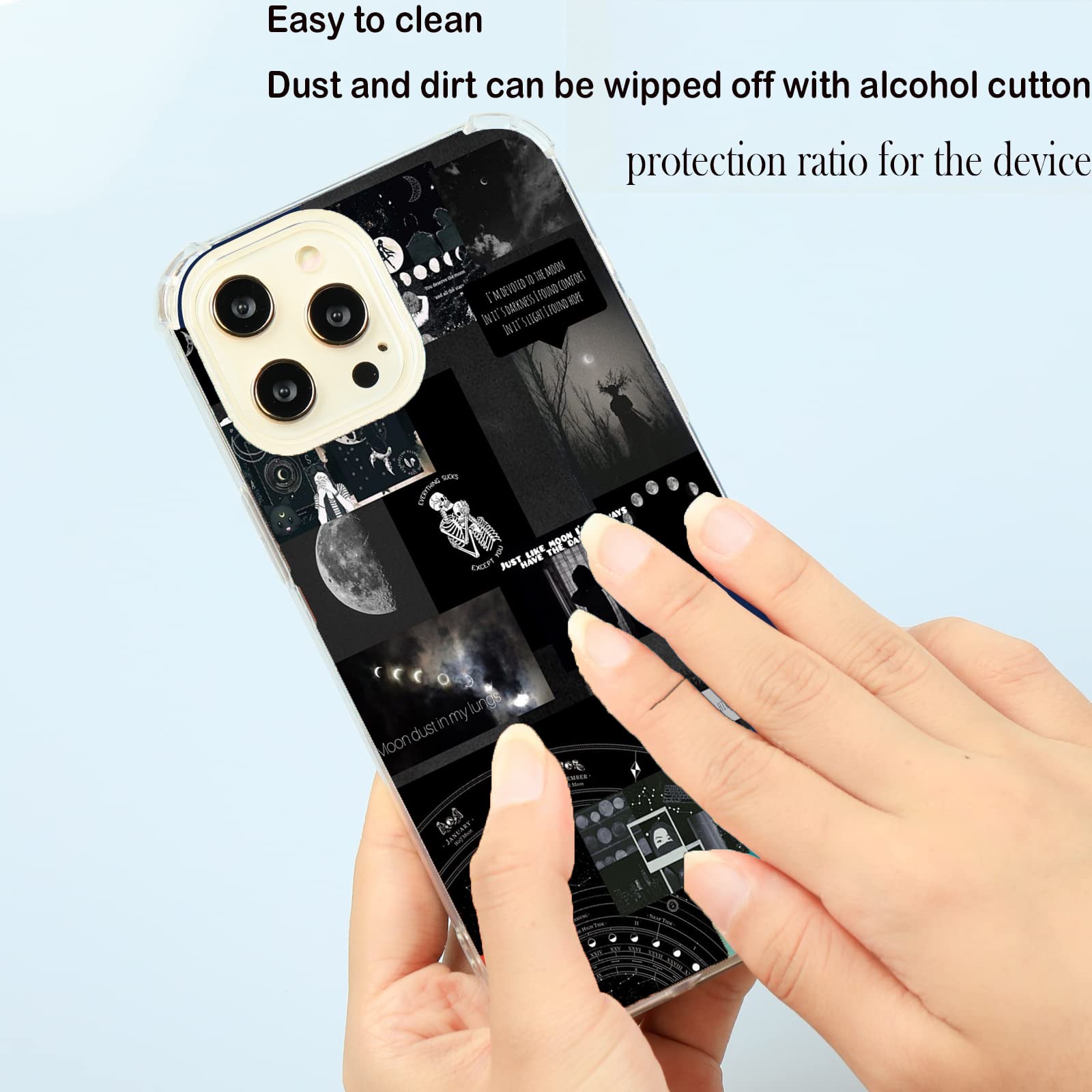 Trendy Black Aesthetic iPhone 13 Pro Max Case - Space Dark Moon & Girl Collage Design | Soft TPU Protective Cover for Women & Girls | Perfect for Daily Use, Travel & Fashion Accessories