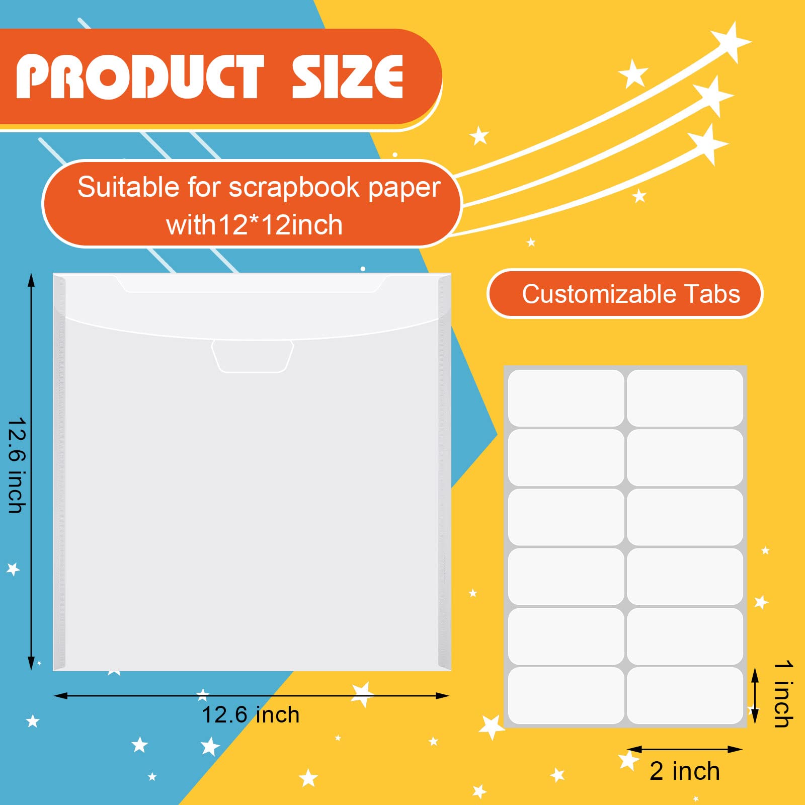 Henoyso 36 Pcs Clear Plastic Paper Storage Organizer - 12x12 Scrapbook Paper Holder with Customizable PVC Tabs for Vinyl, Photos & Craft Supplies | Perfect for Scrapbooking, Card Making & Photo Organization
