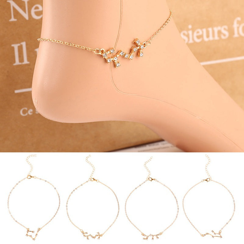 12 Constellation Charm Anklet - Zodiac Star Sign Foot Jewelry for Women, Perfect for Beach Parties & Boho Fashion