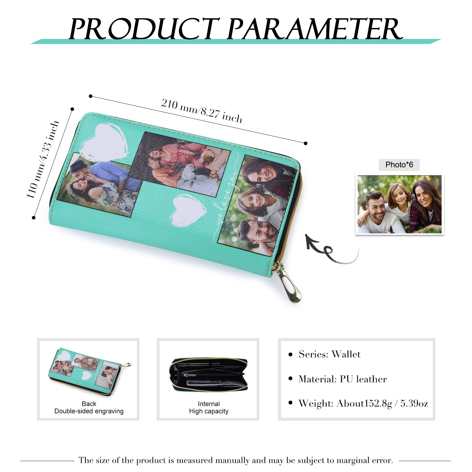 Personalized Leather Wallets for Women - Custom Photo & Engraved Name Zipper Wallet - RFID Blocking Credit Card Holder Clutch - Perfect Valentine's Day Gift for Mom, Wife, Girlfriend (Style 1) - Great for Travel, Shopping & Everyday Use
