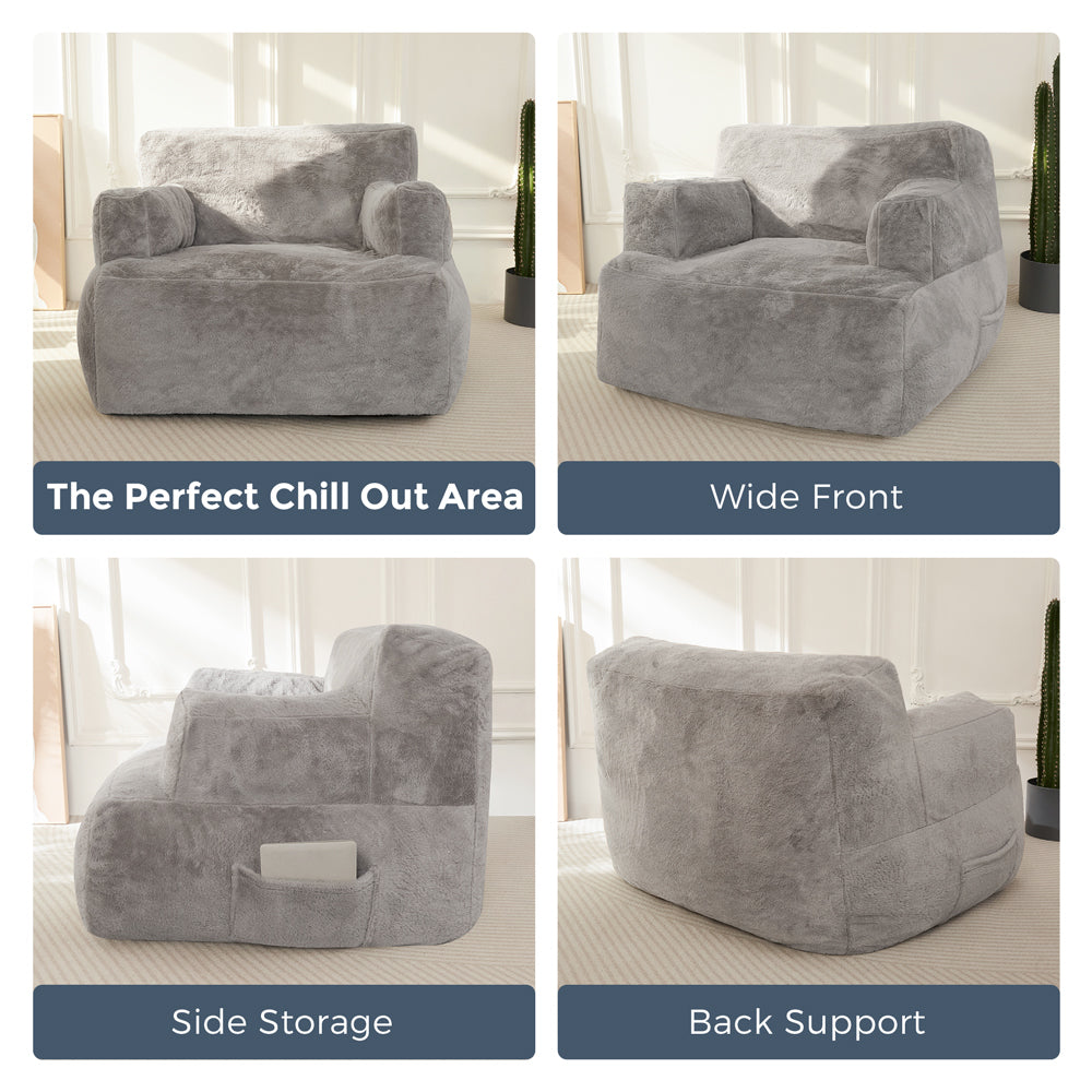 MAXYOYO Bean Bag Chair for Adults & Kids - Oversized Lazy Sofa with Armrests, Soft Grey Faux Fur - Perfect for Living Room, Bedroom, Game Room & Dorm Relaxation