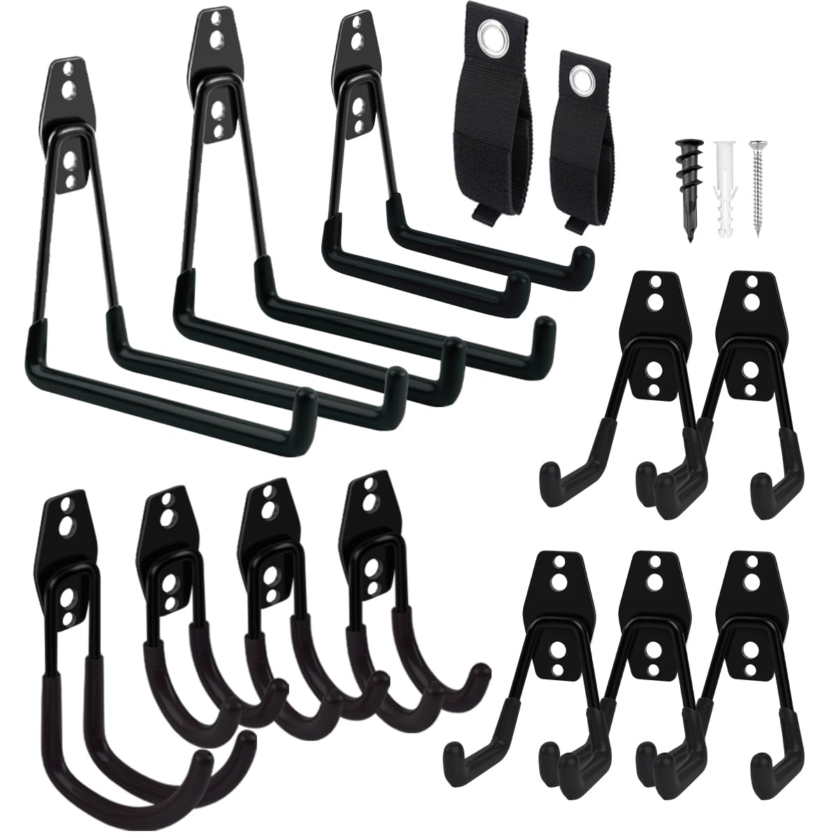 Remiawy 14 Pack Heavy Duty Garage Storage Hooks - Steel Wall Mounted Utility Hooks with Anti-Slip Coating for Organizing Garden Tools, Ladders, Bikes & Bulky Items - Perfect for Garage, Shed & Workshop Organization